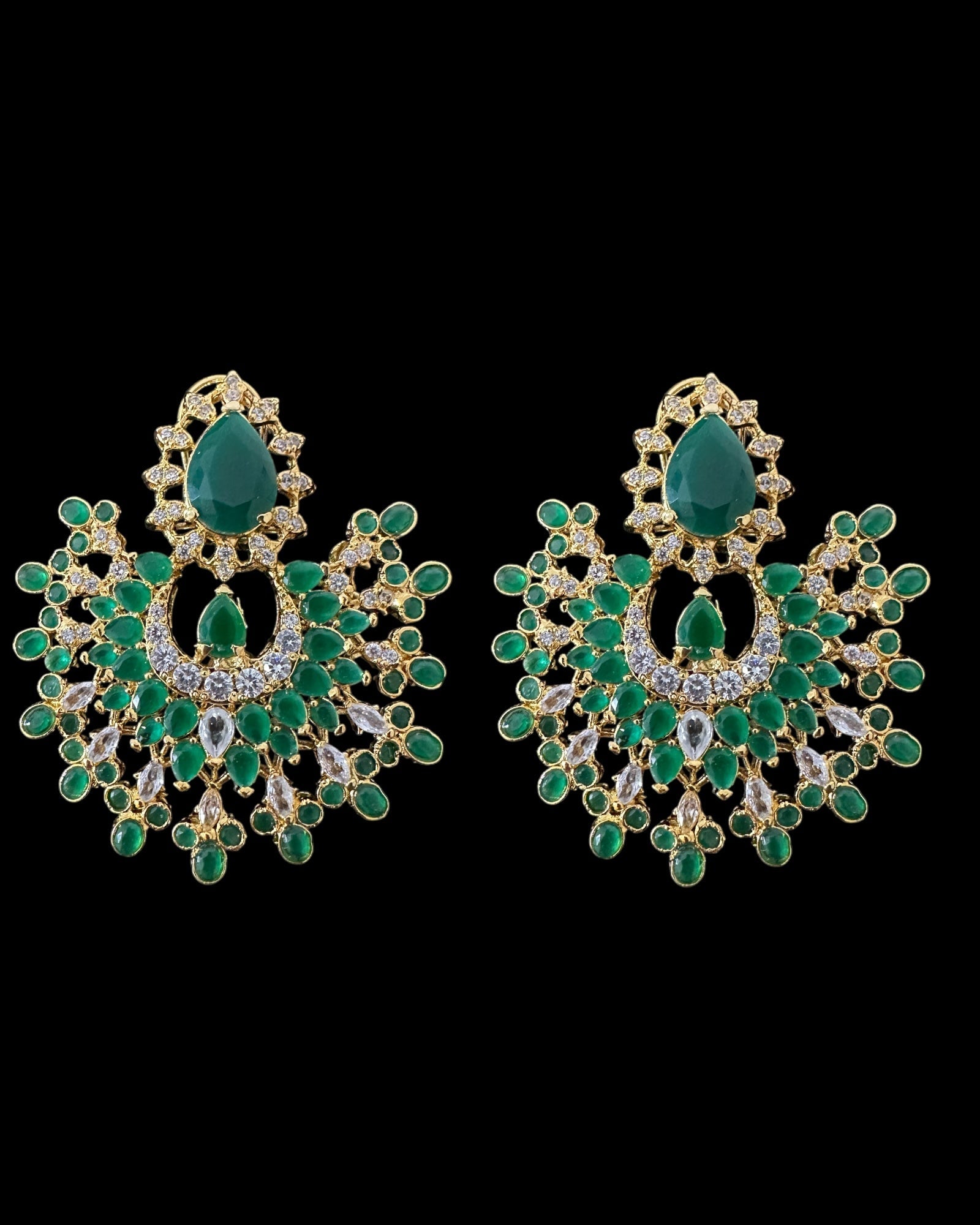 DER803 Subhana Cz earrings - Green ( READY TO SHIP )