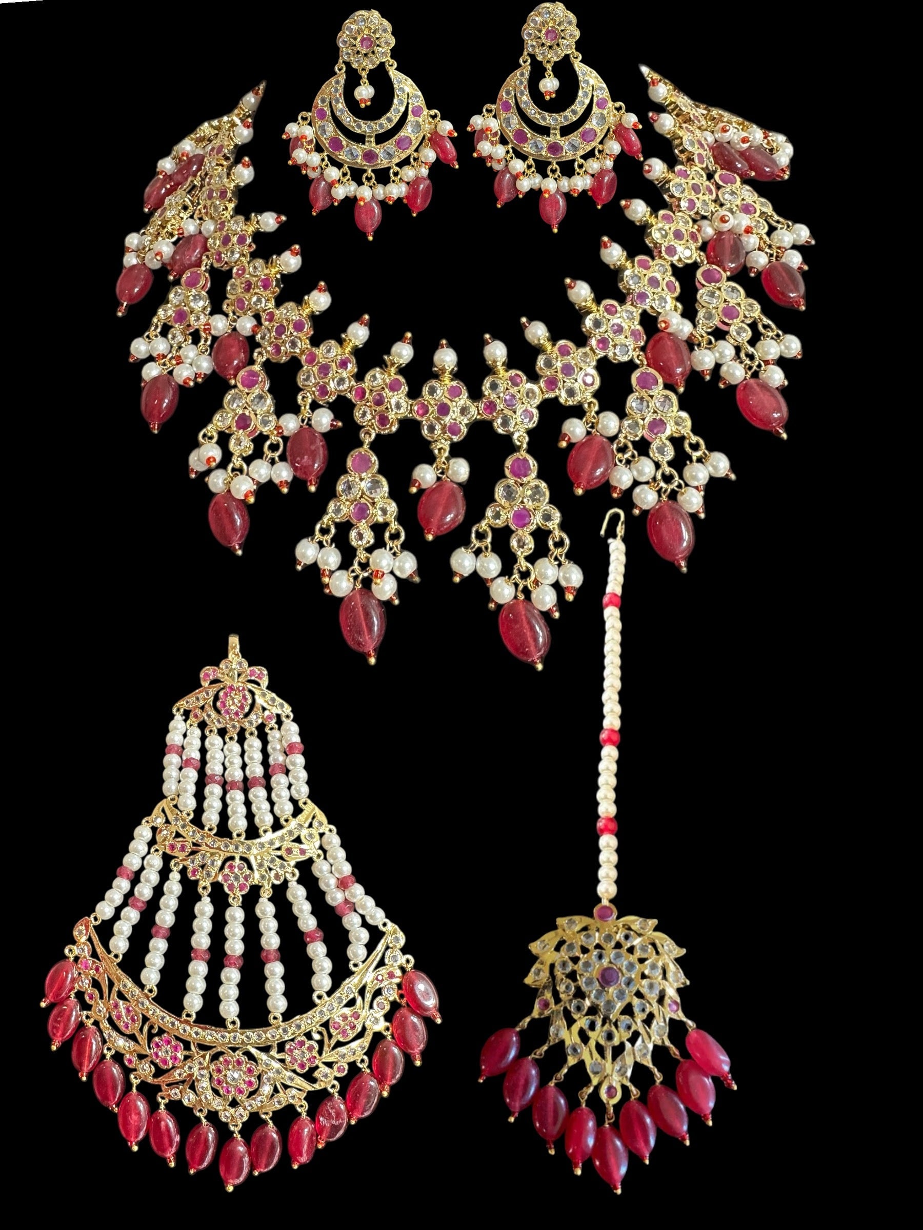 BR474 Waniya hyderabadi bridal set in red / ruby ( READY TO SHIP )