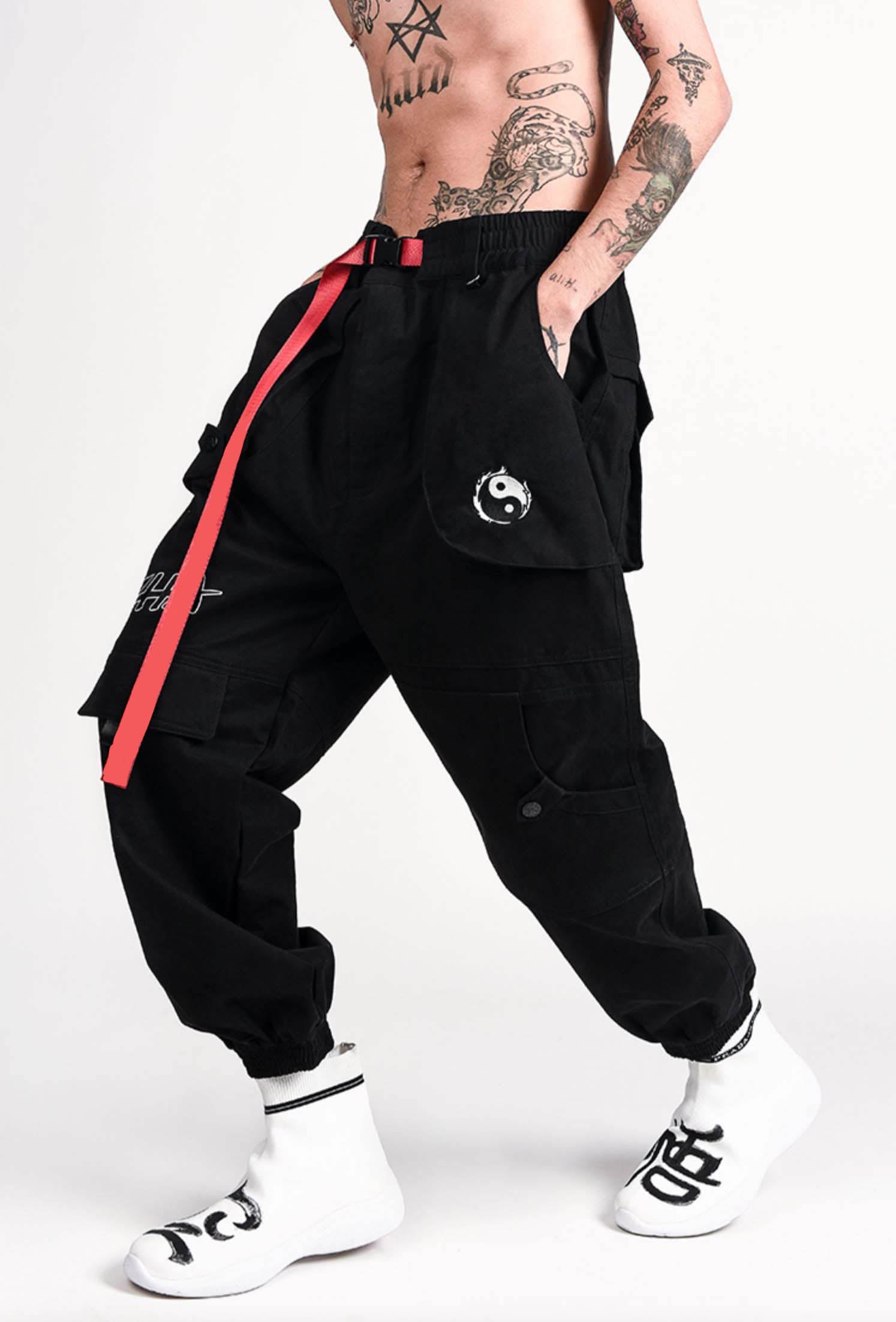 IBP332 Yin Yang Black Cargo Pants