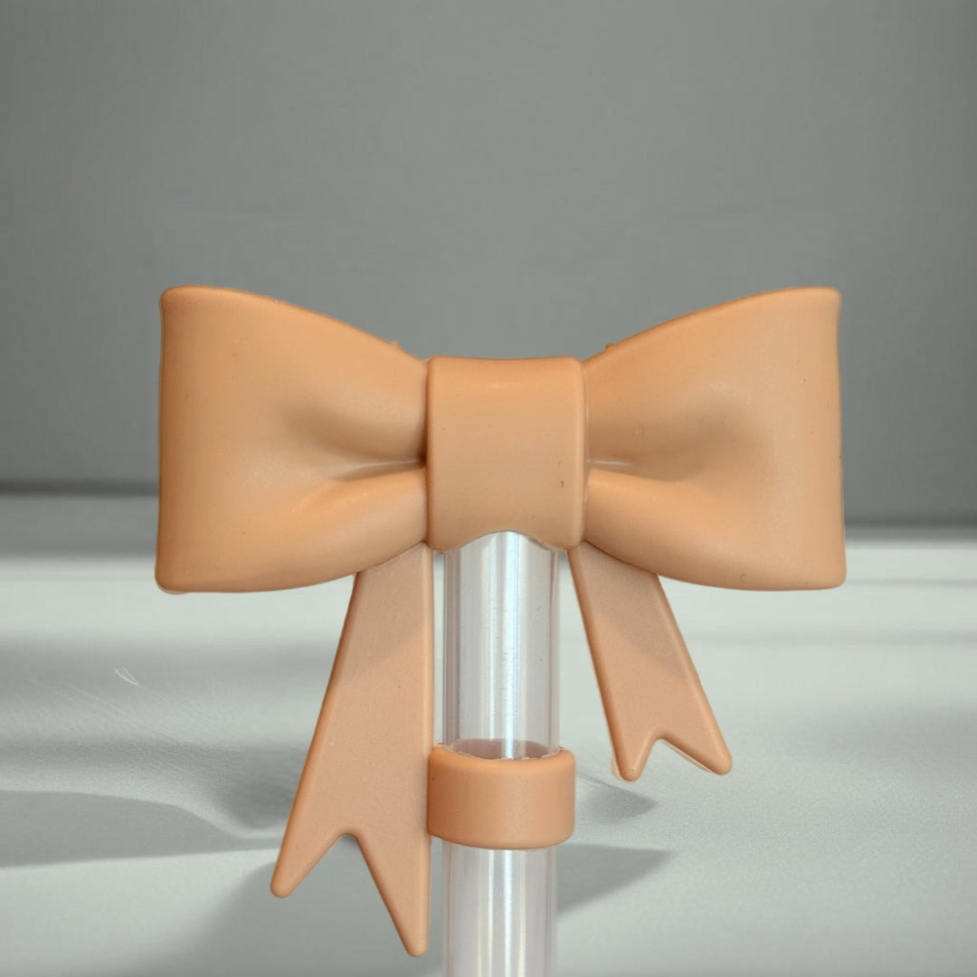 CARAMEL BROWN 3D BOW STRAW TOPPER