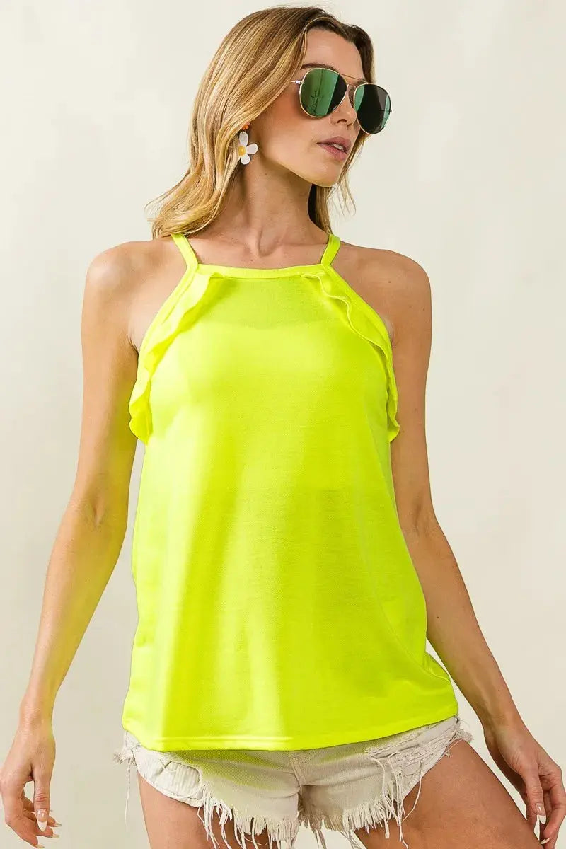 Trendsi French Terry Ruffle Top Women&amp;#39;s Sleeveless Tank USA Shipped
