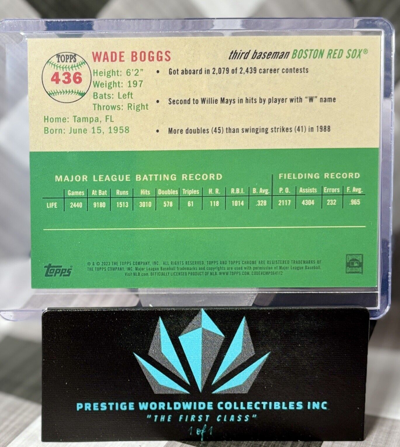 Wade Boggs 2023 Topps Chrome Platinum Topps Refractor /499 #436 Boston Red Sox