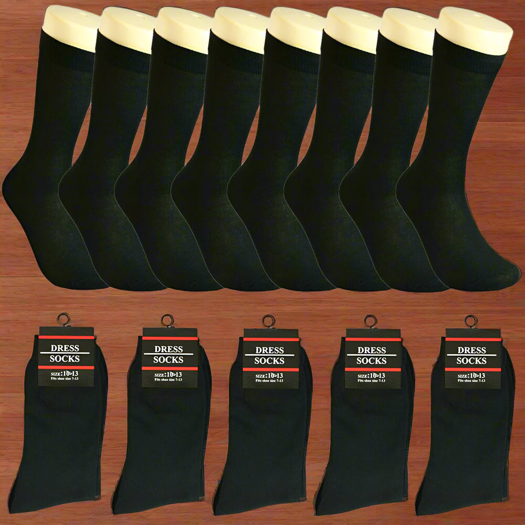 3-12 Pairs Mens Solid Black Cotton Casual Formal Classic Dress Socks Size 10-13