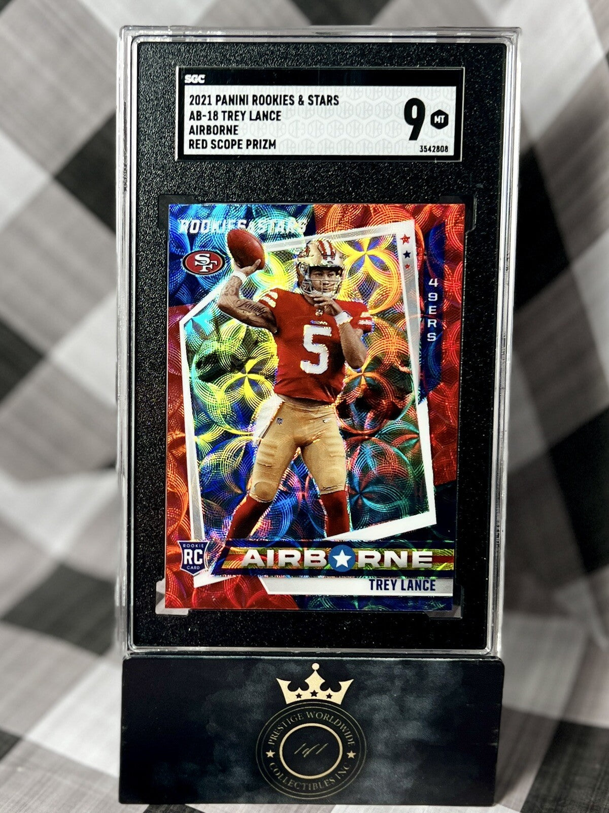 Trey Lance 2021 Rookies &amp;amp; Stars Airborne Red Scope Prizm SGC 9 #AB-18 DAL &amp;amp; SF