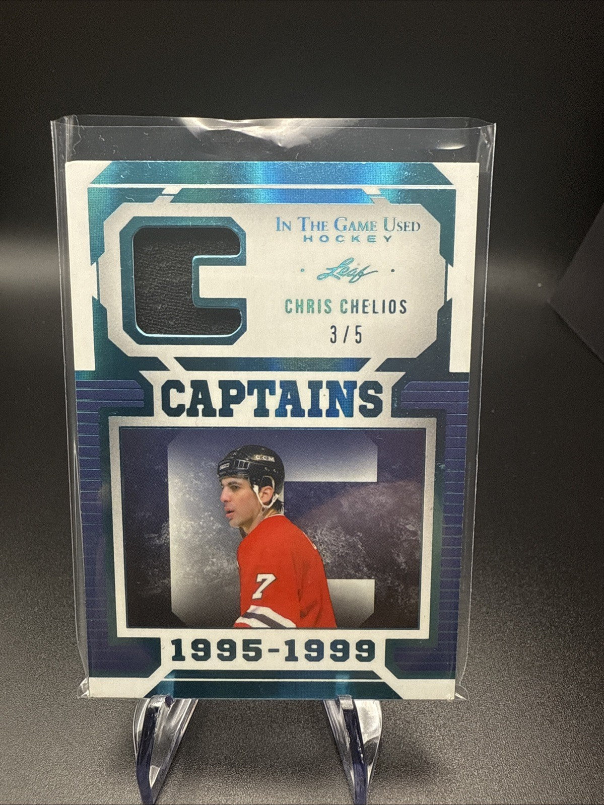 Chris Chelios 2022-23 Leaf In The Game Used Captains Jersey Relic 3/5 Blackhawks