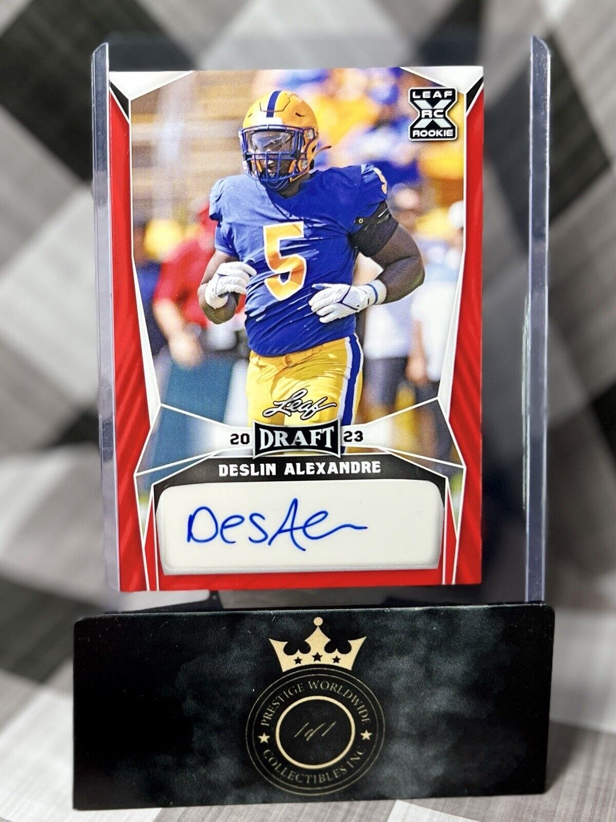 Deslin Alexandre 2023 Leaf Draft Red Rookie Auto #BA-DA1 Pitt &amp;amp; NY Jets RC