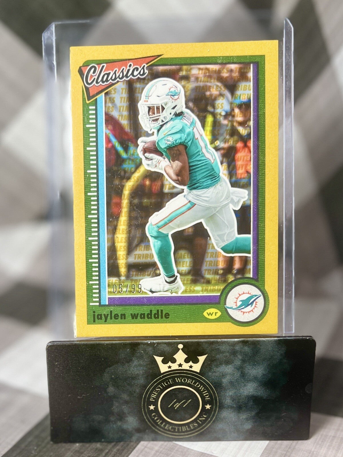Jaylen Waddle 2022 Panini Classics Football Yellow Timeless Tributes /99 #63 MIA