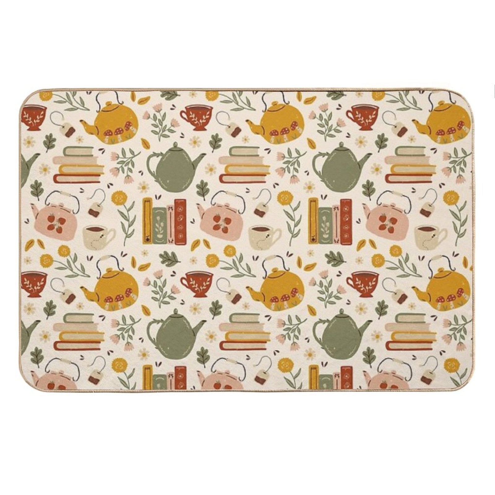 Flowery Books And Tea Bath Mat