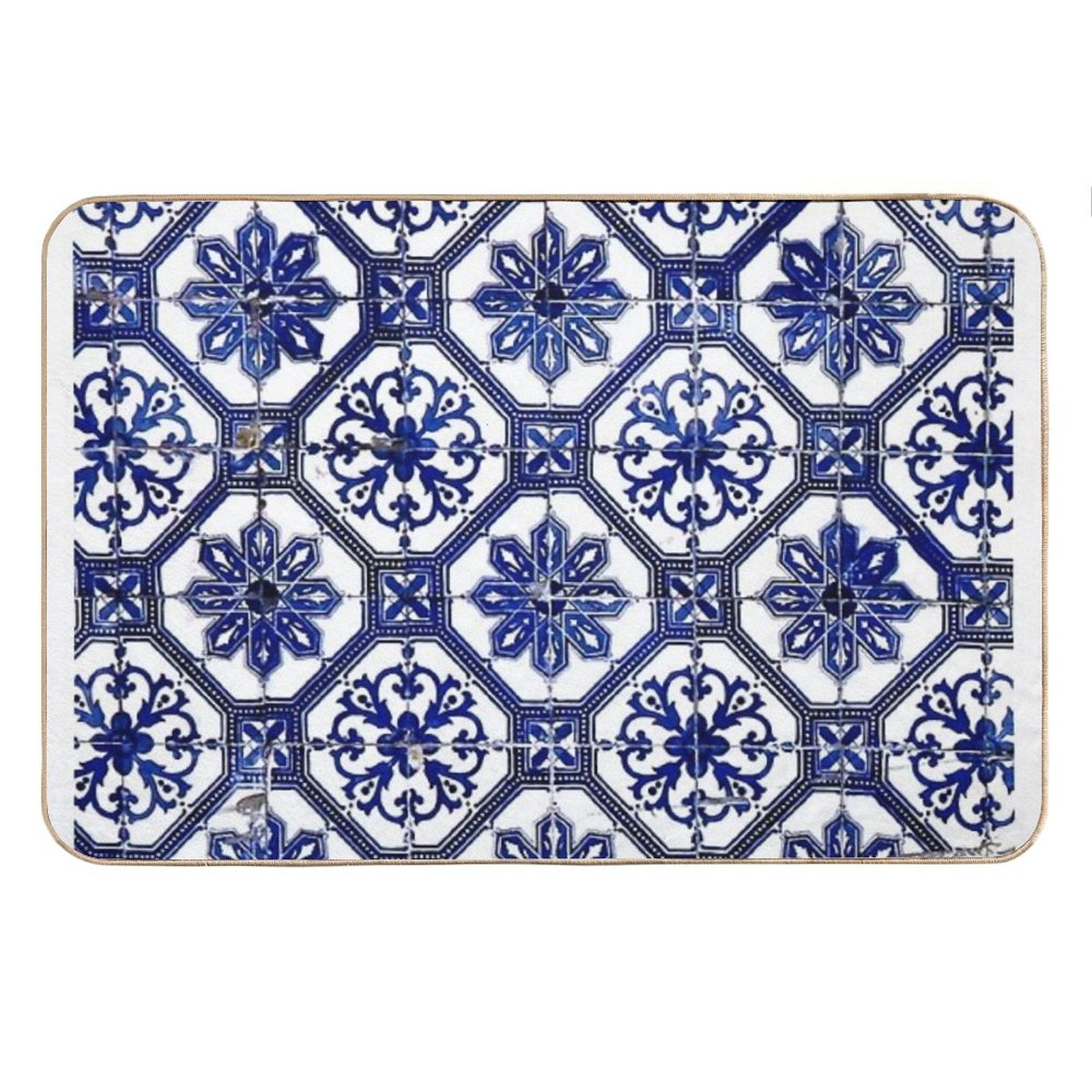 Blue And White Portuguese Tile Bath Mat