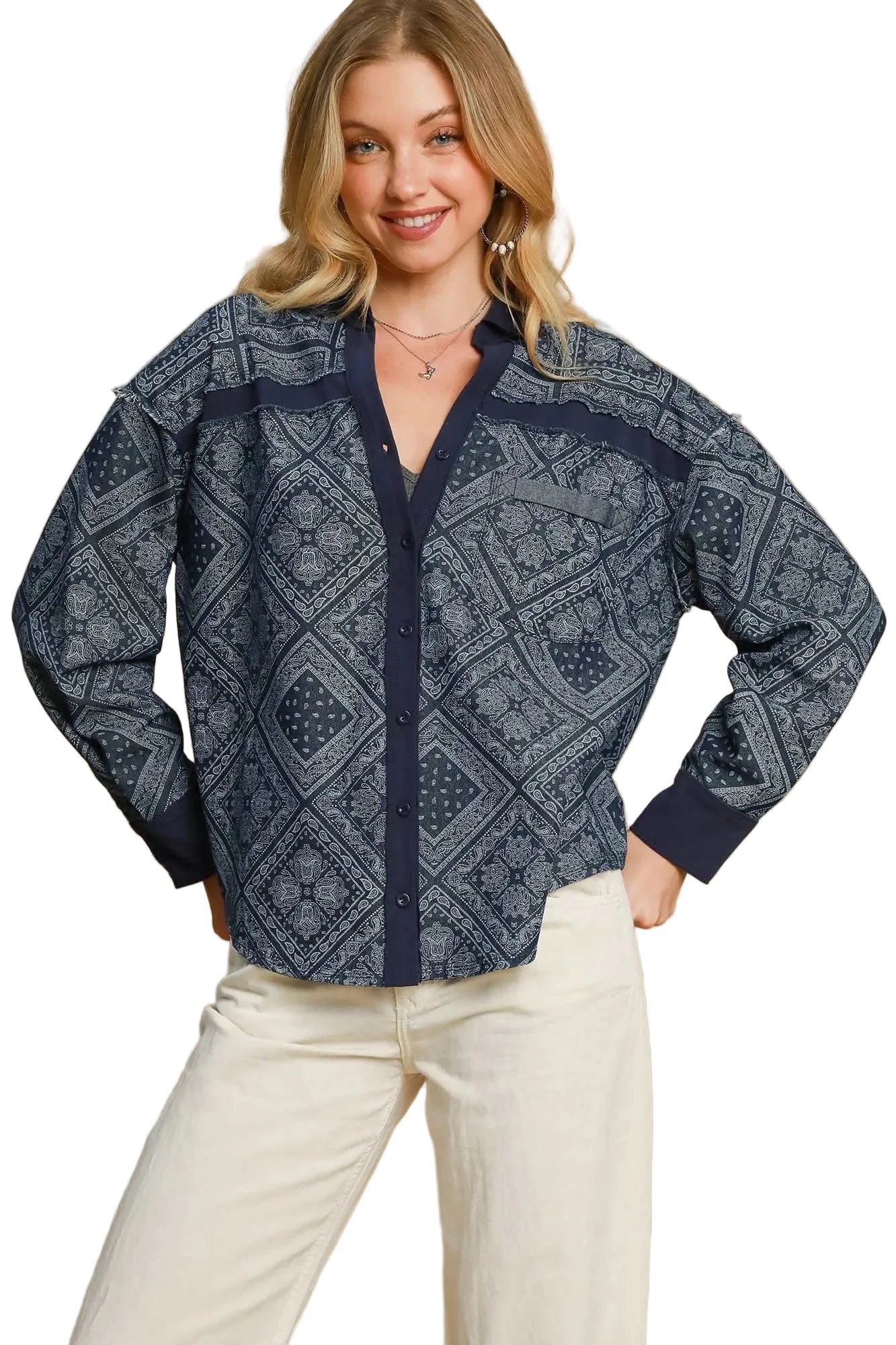 Garden Naked Paisley Print Denim Shirt Jacket