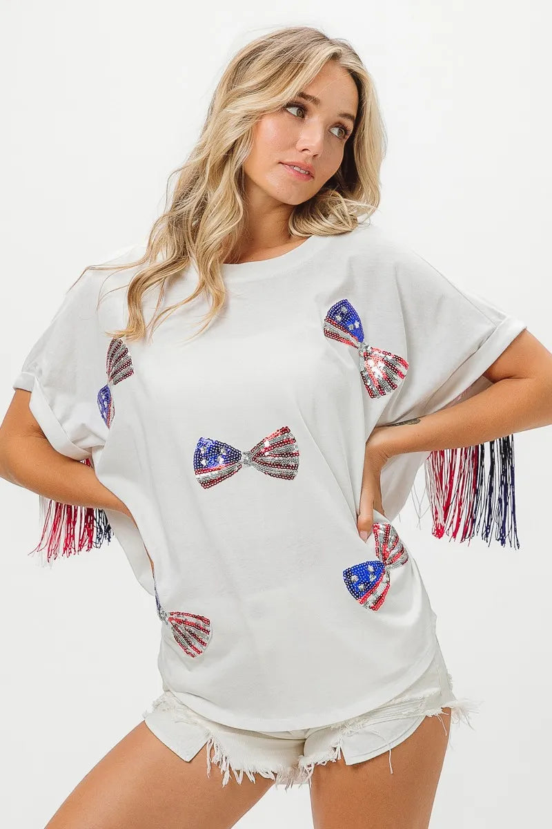 BiBi American Flag Sequin Ribbon T-Shirt