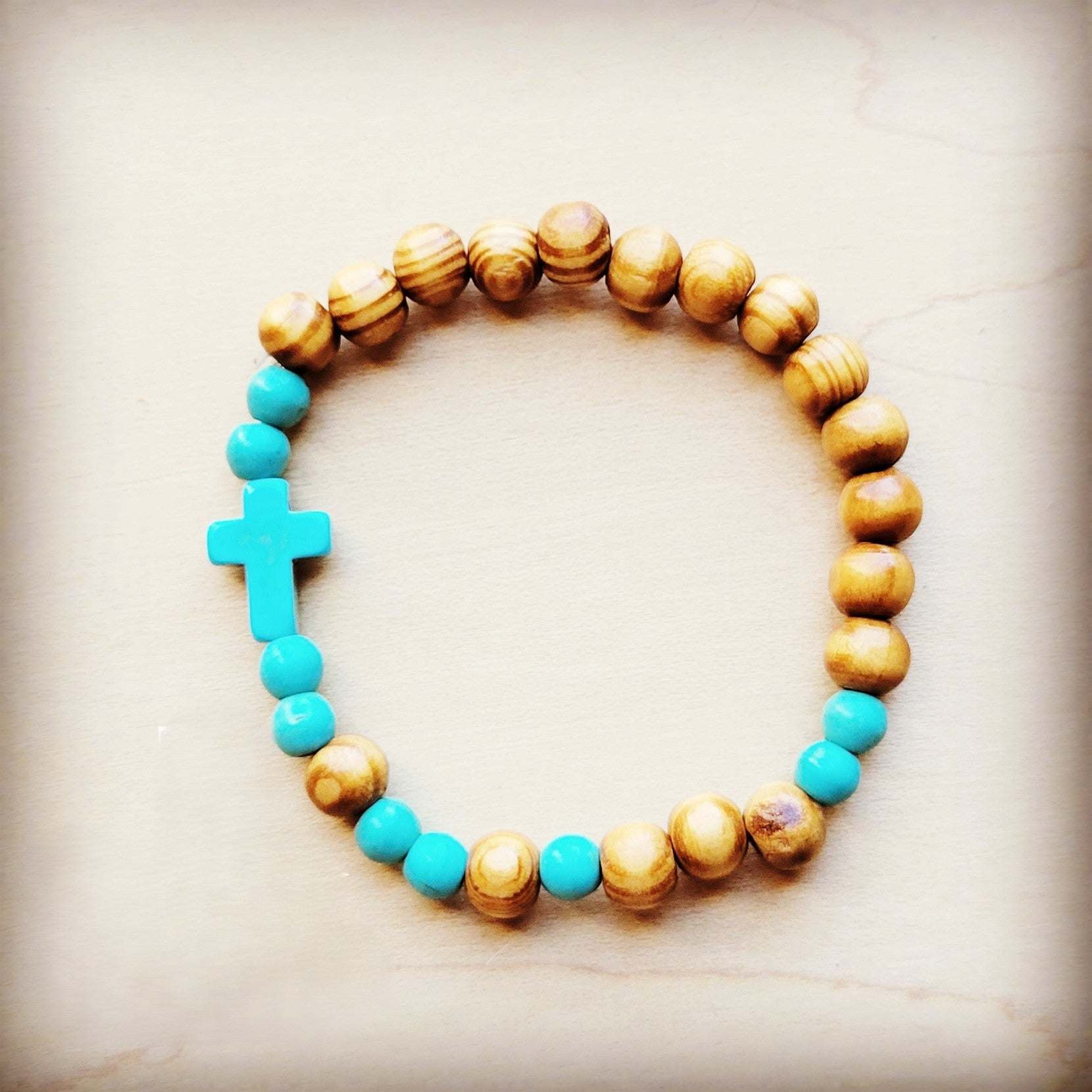 Bracelet Bar-Wood &amp;amp; Blue Turquoise Beads 806u