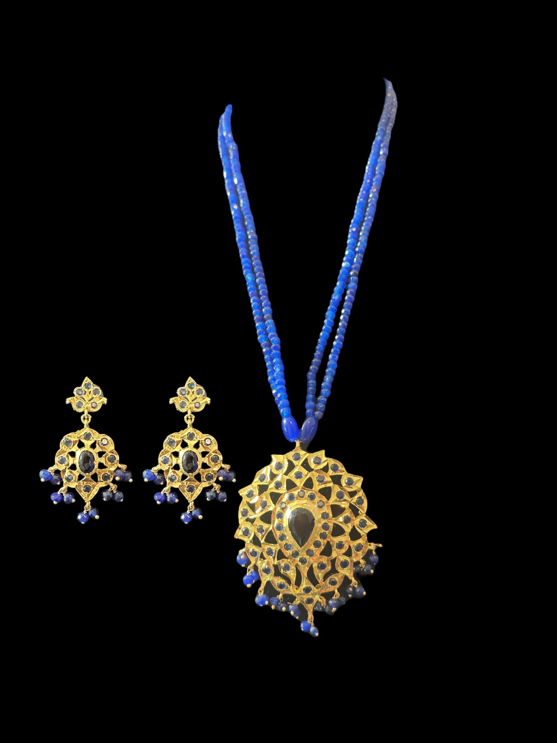 PS505 Elena faux sapphire pendant set ( SHIPS IN 2 WEEKS  )