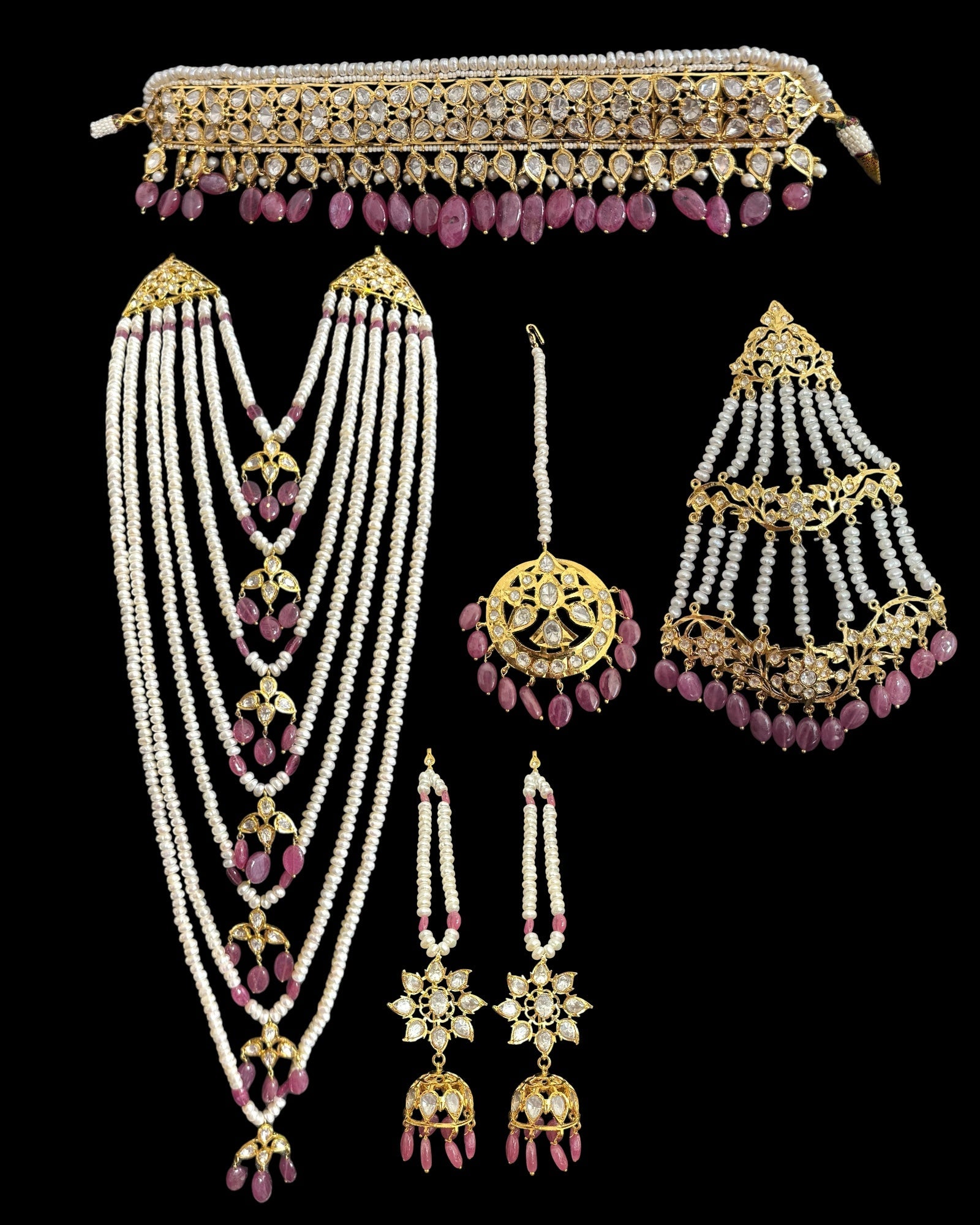 BR310 Bridal jadavi lacha , satlada  in moissanite and emeralds ( SHIPS IN 5 WEEKS )