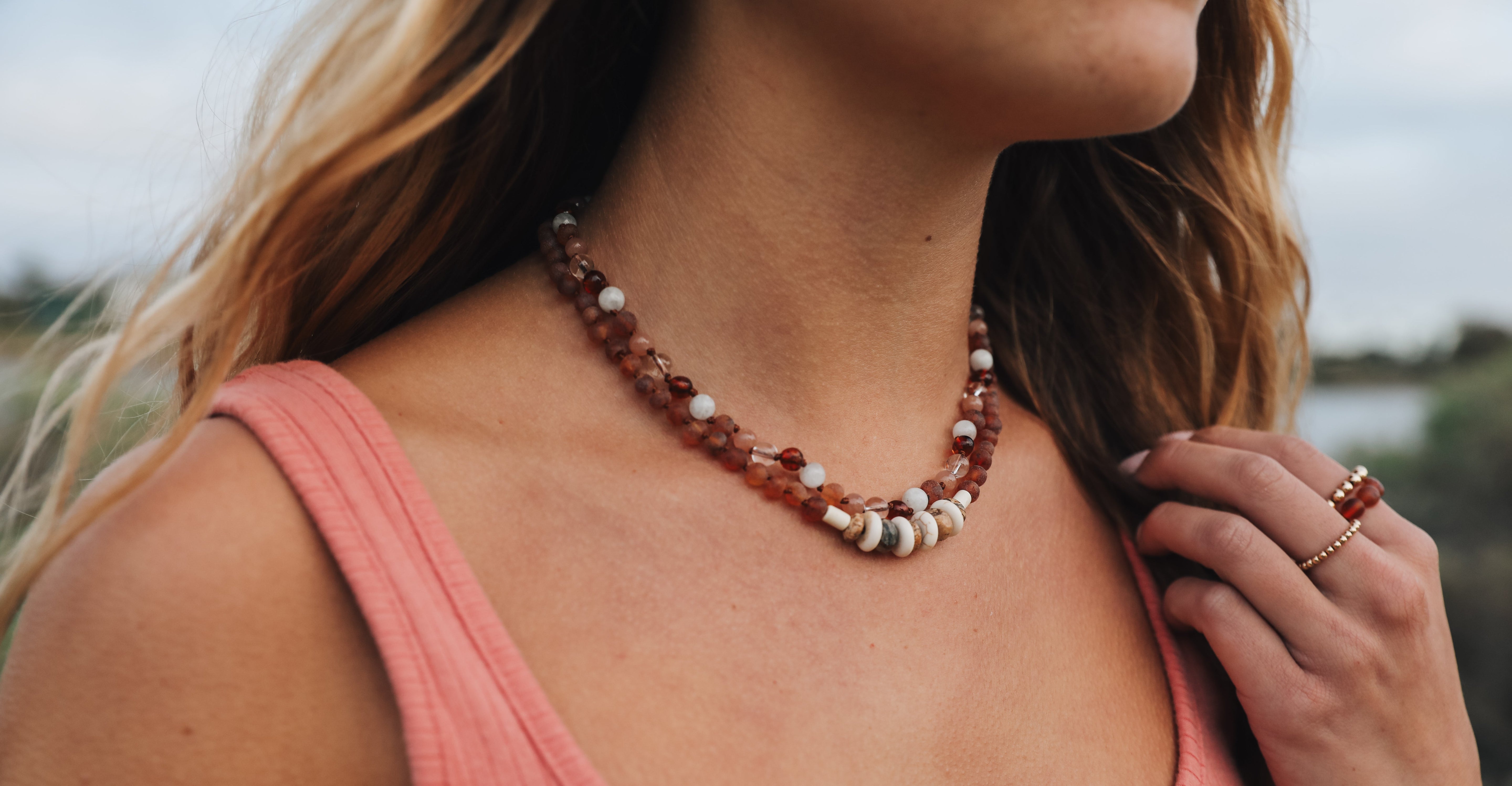 Raw Cognac Baltic Sea Amber + Natural Jasper || Necklace