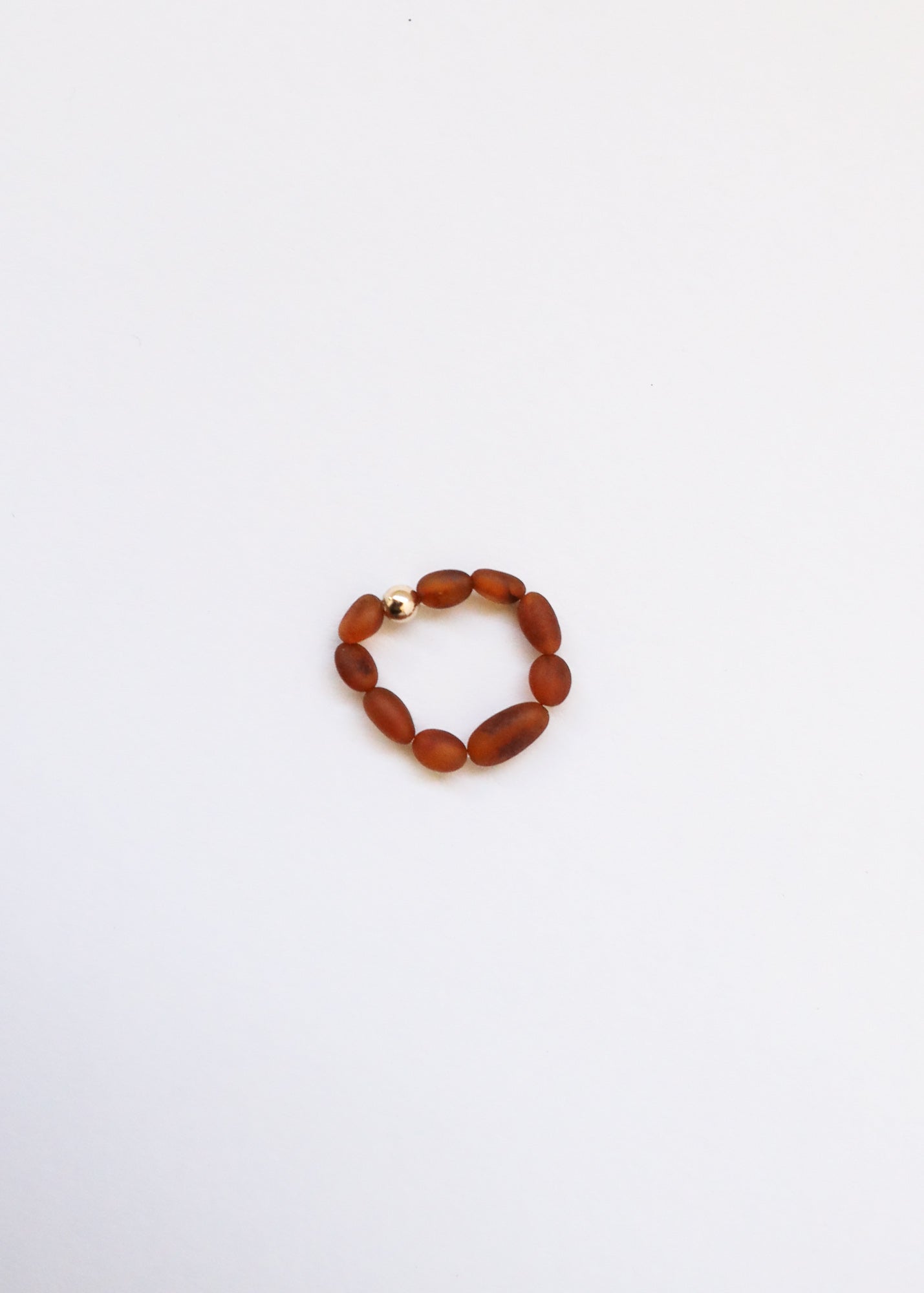 Raw Cognac Baltic Amber + 14K Gold Filled || Beaded Stretch Ring