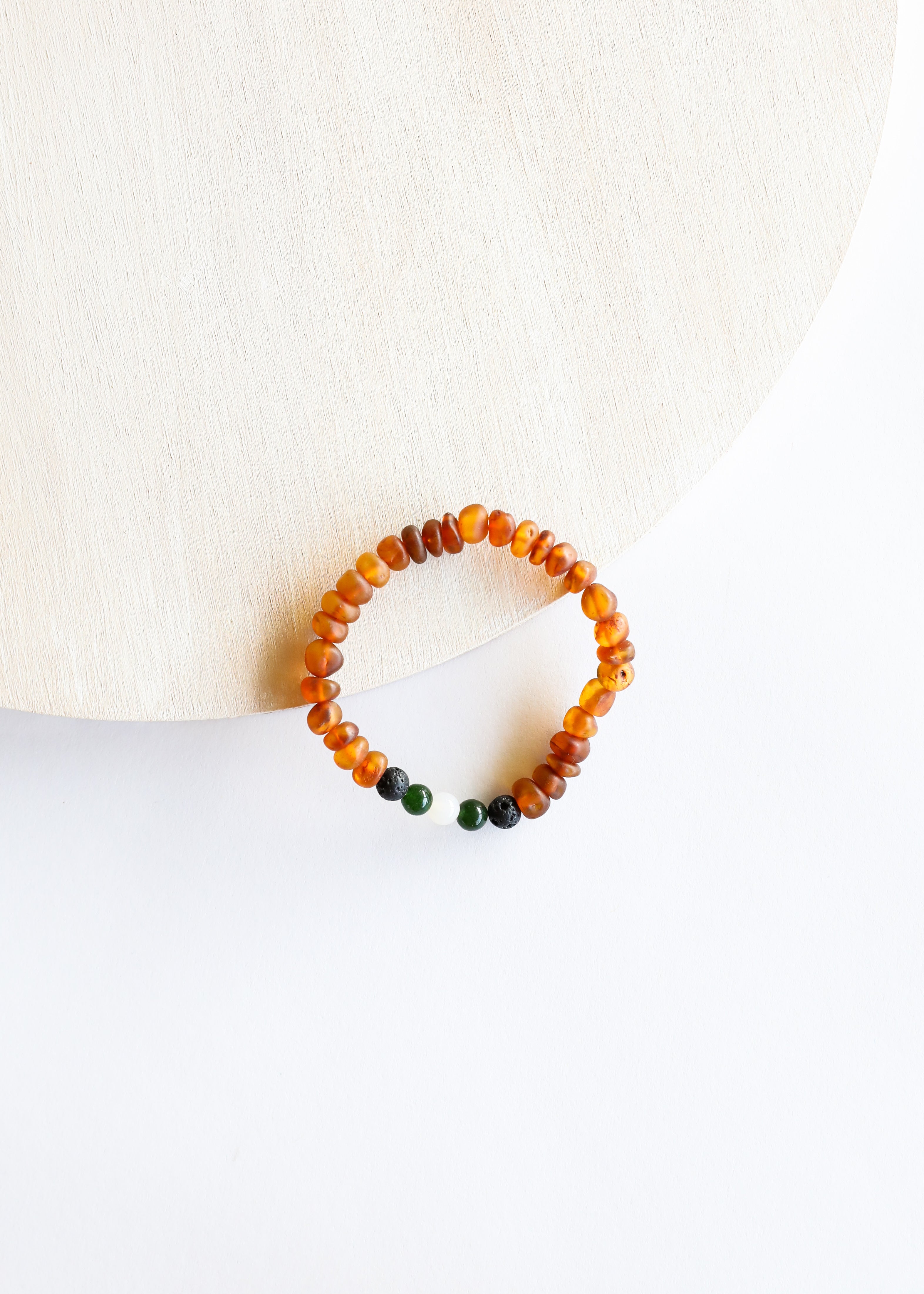 Raw Cognac Baltic Amber || Lava + Jade + Agate || Adult Bracelet