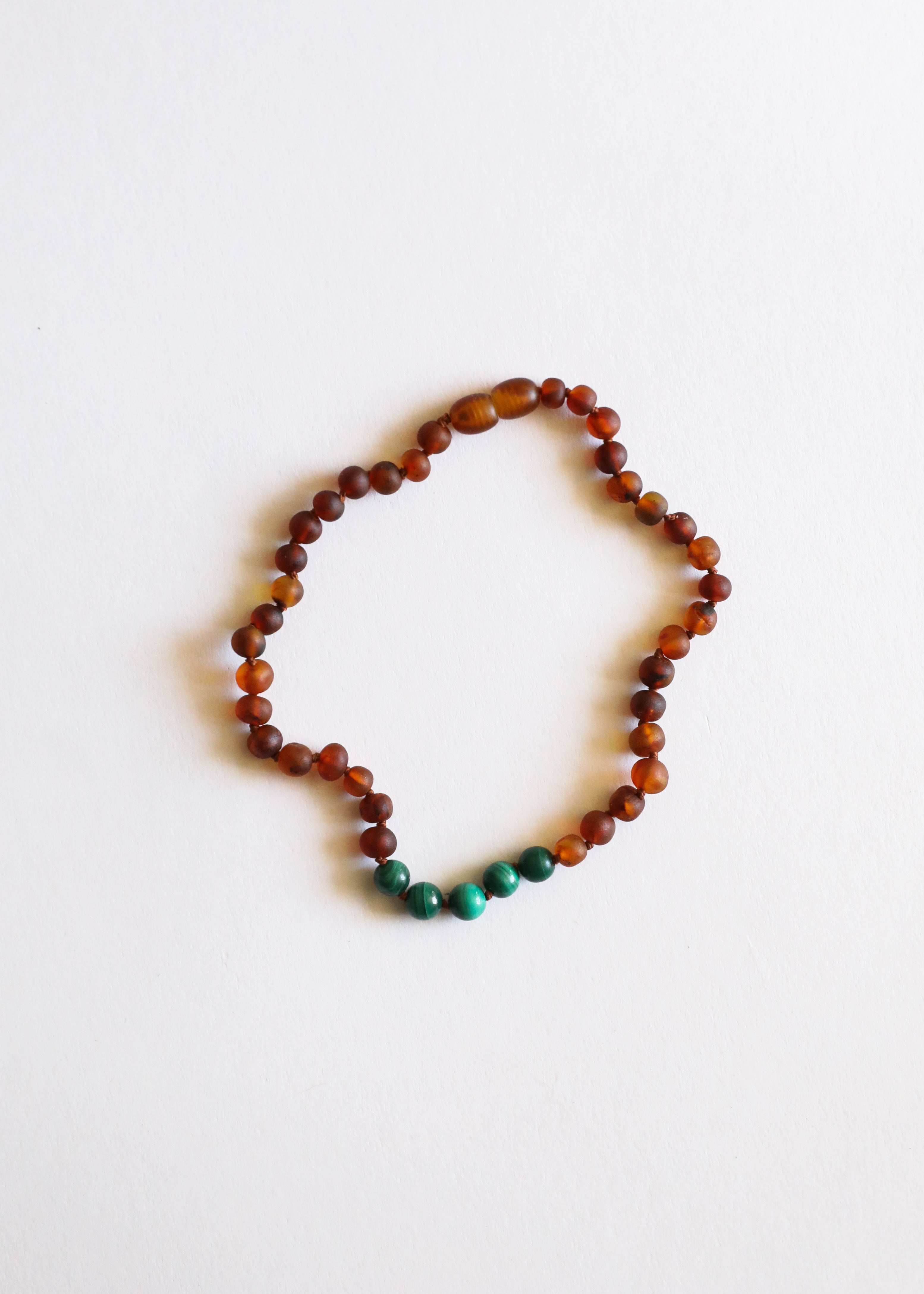 Raw Cognac Baltic Amber + Malachite || Necklace