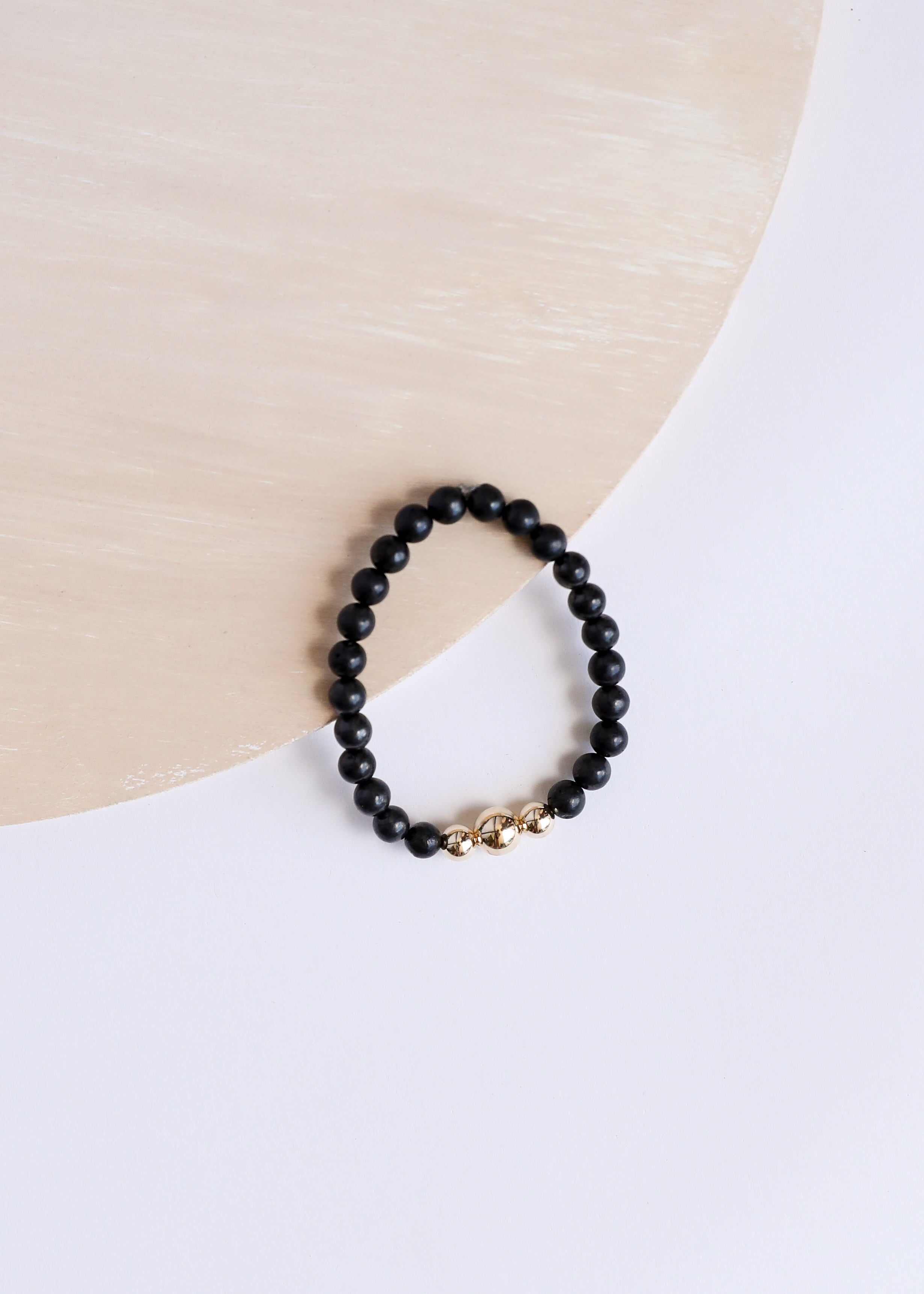 Pure Shungite + 14K Gold Filled Trio || Adult Stretch Bracelet