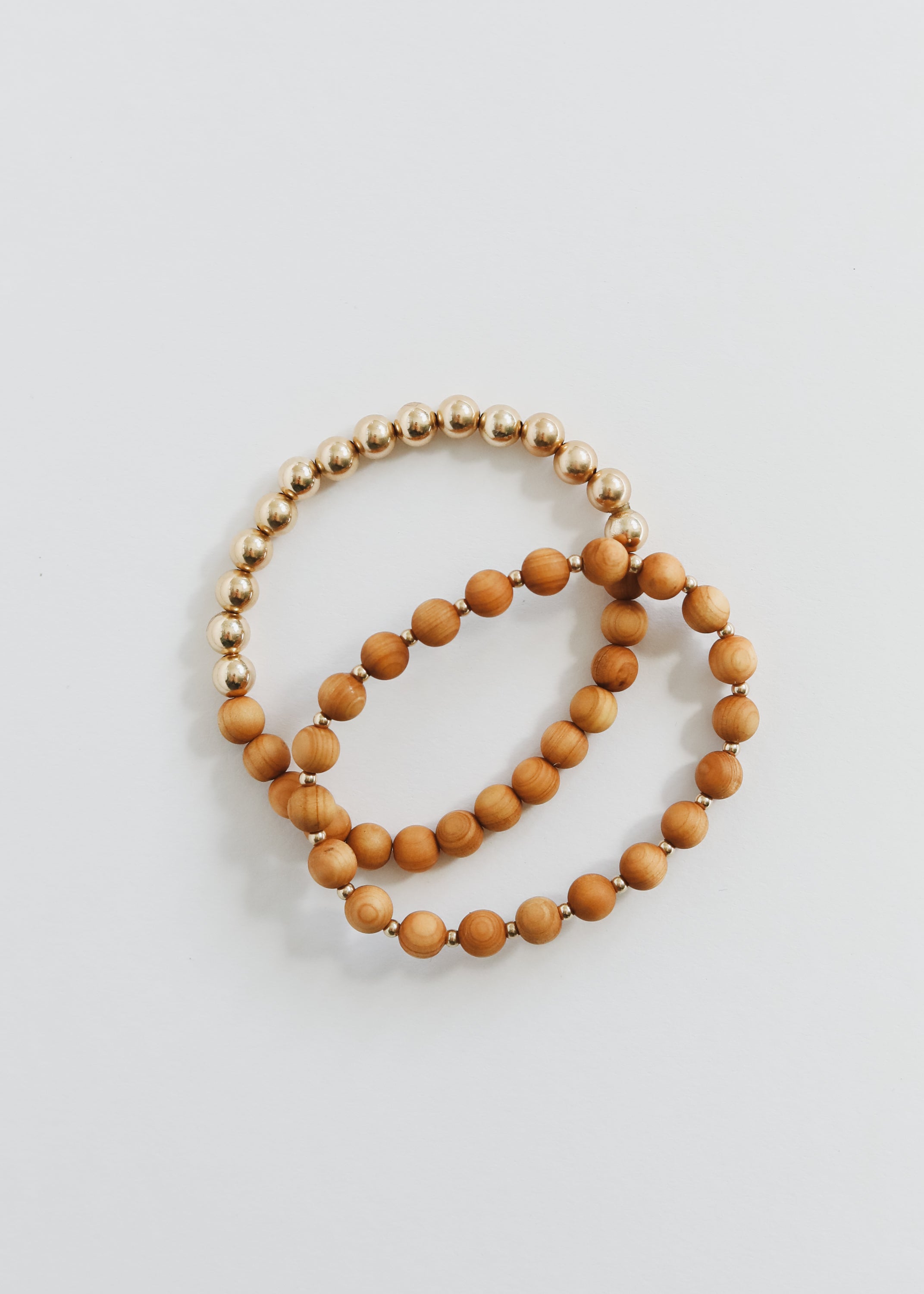 Cypress Wood : 14k Gold Filled Sun + Moon || Stretch Bracelet