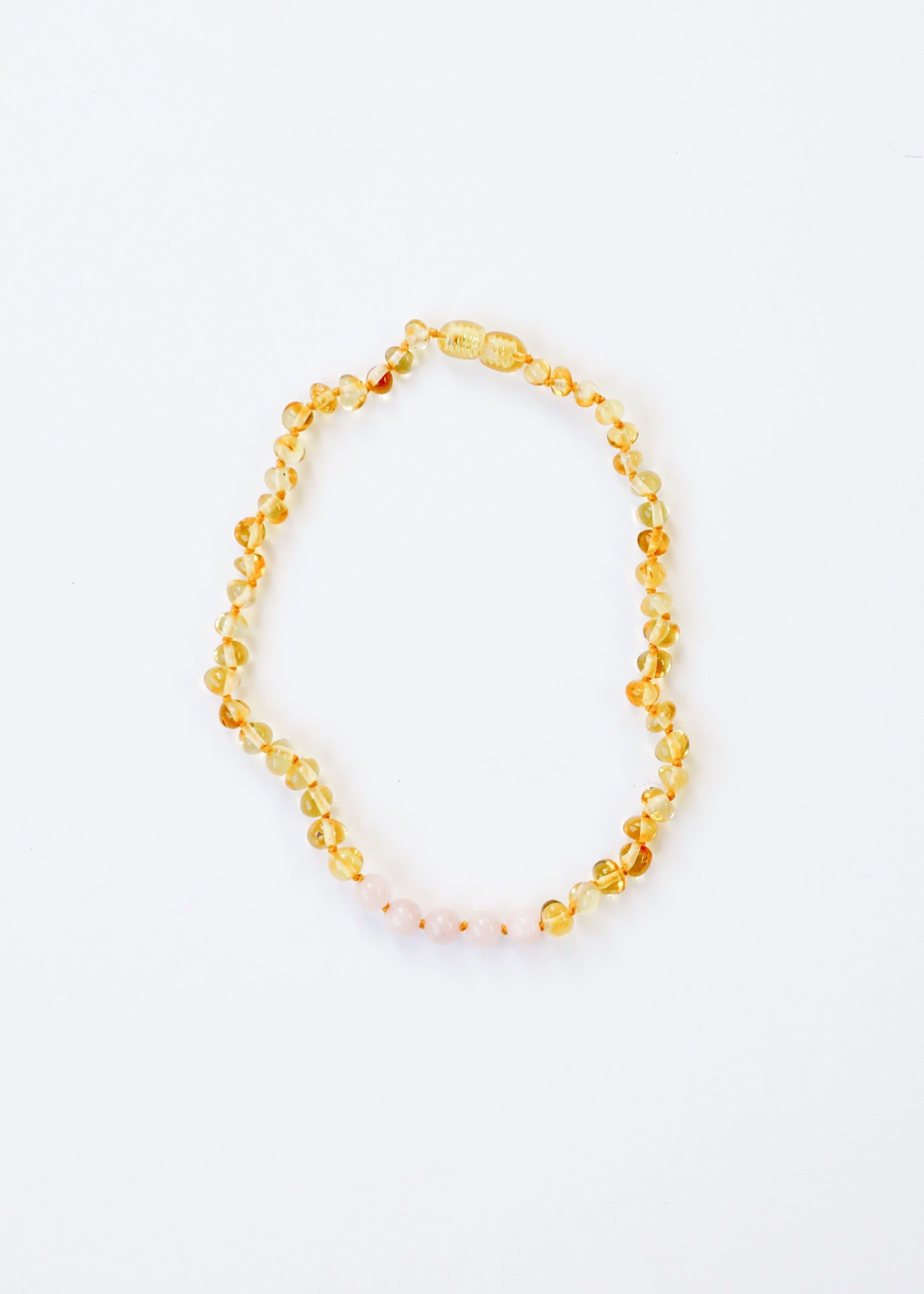 Polished Honey Baltic Amber + Rose Quartz || Necklace