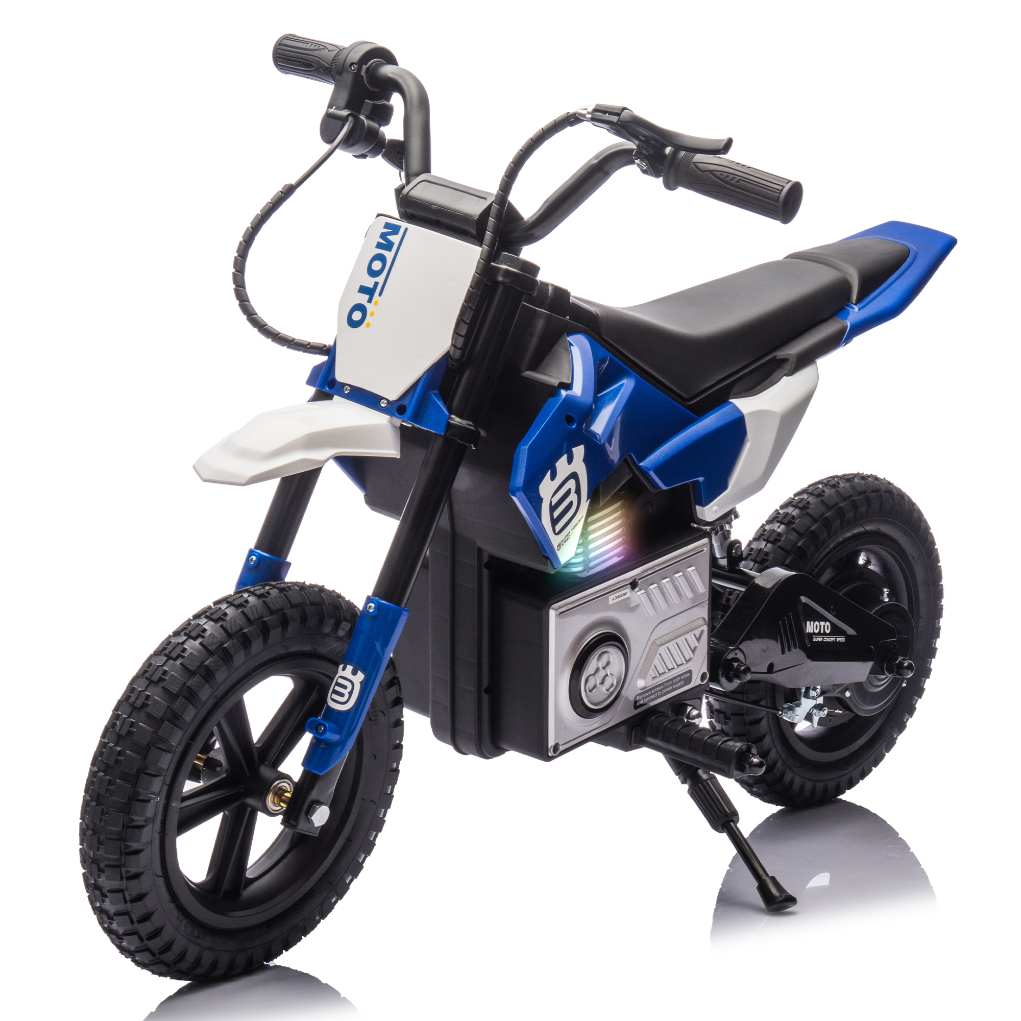 24V Kids Ride On Electric Toy Motocross Motorcycle,200W High Speed Hub Motor,Rear wheel shock absorber,Adjustable speed,LED breath lamp,Bluetooth,Music,Horn,Speeds 3.11-9.32MPH For Kids Aged 5-15.