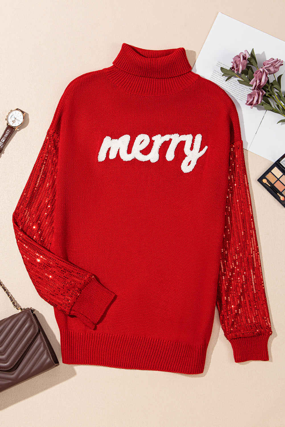 Isabella Sleeves Christmas Turtleneck Sweater