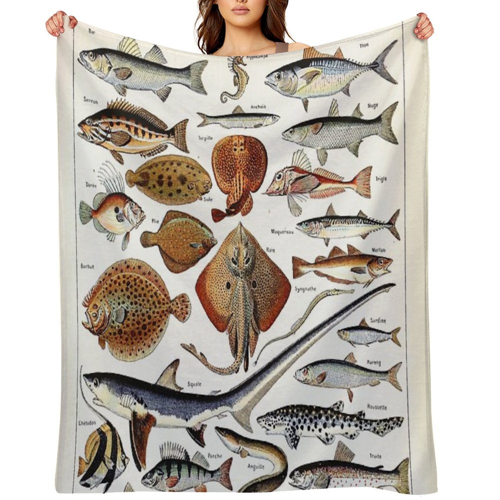 Adolphe Millot - Poissons B - French Vintage Nautical Poster Throw Blanket