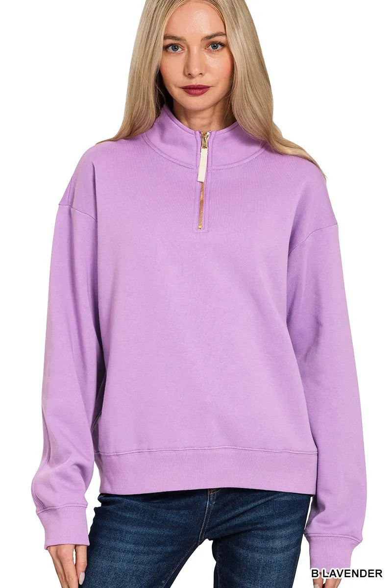 Zenana Fleece Half Zip Sweatshirt