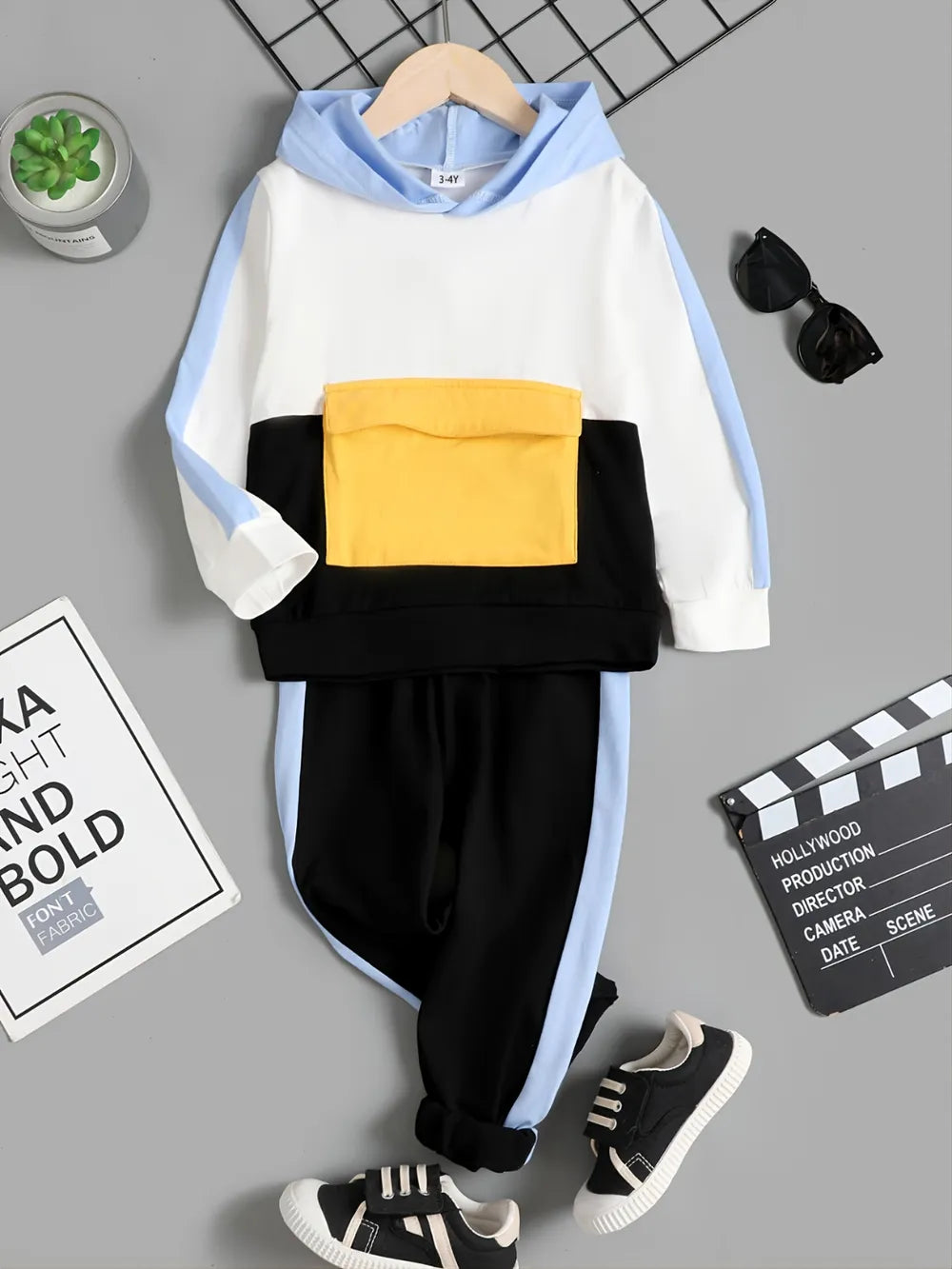 Children&amp;#39;s Color Block Hoodie and Pants Set