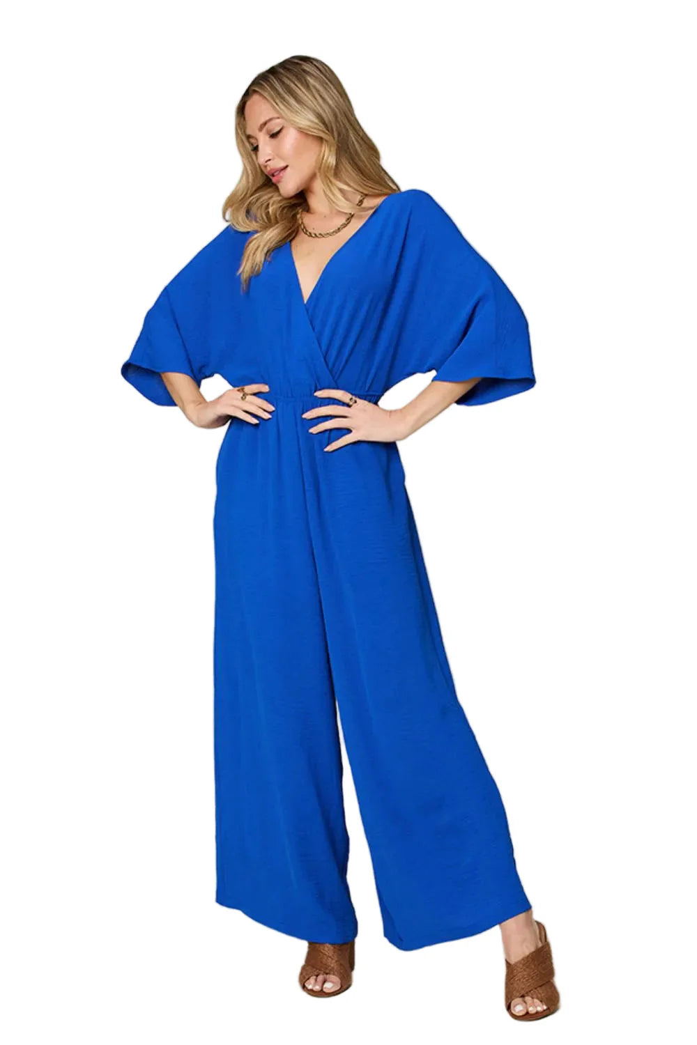 Full Size Surplice Wide Leg Jumpsuit with Pockets