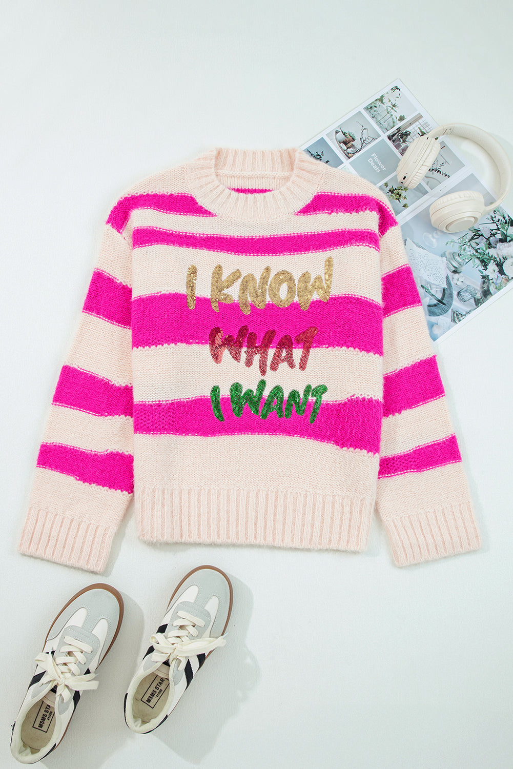 I KNOW WHAT I WANT Sequin Colorblock Stripe Sweater