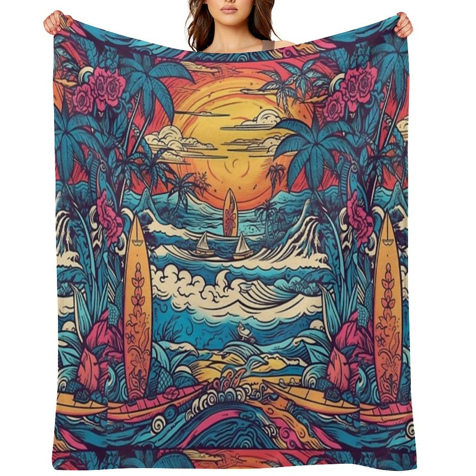 Surf Tribe – Popular Art, Vintage Style Surfing Gift Throw Blanket