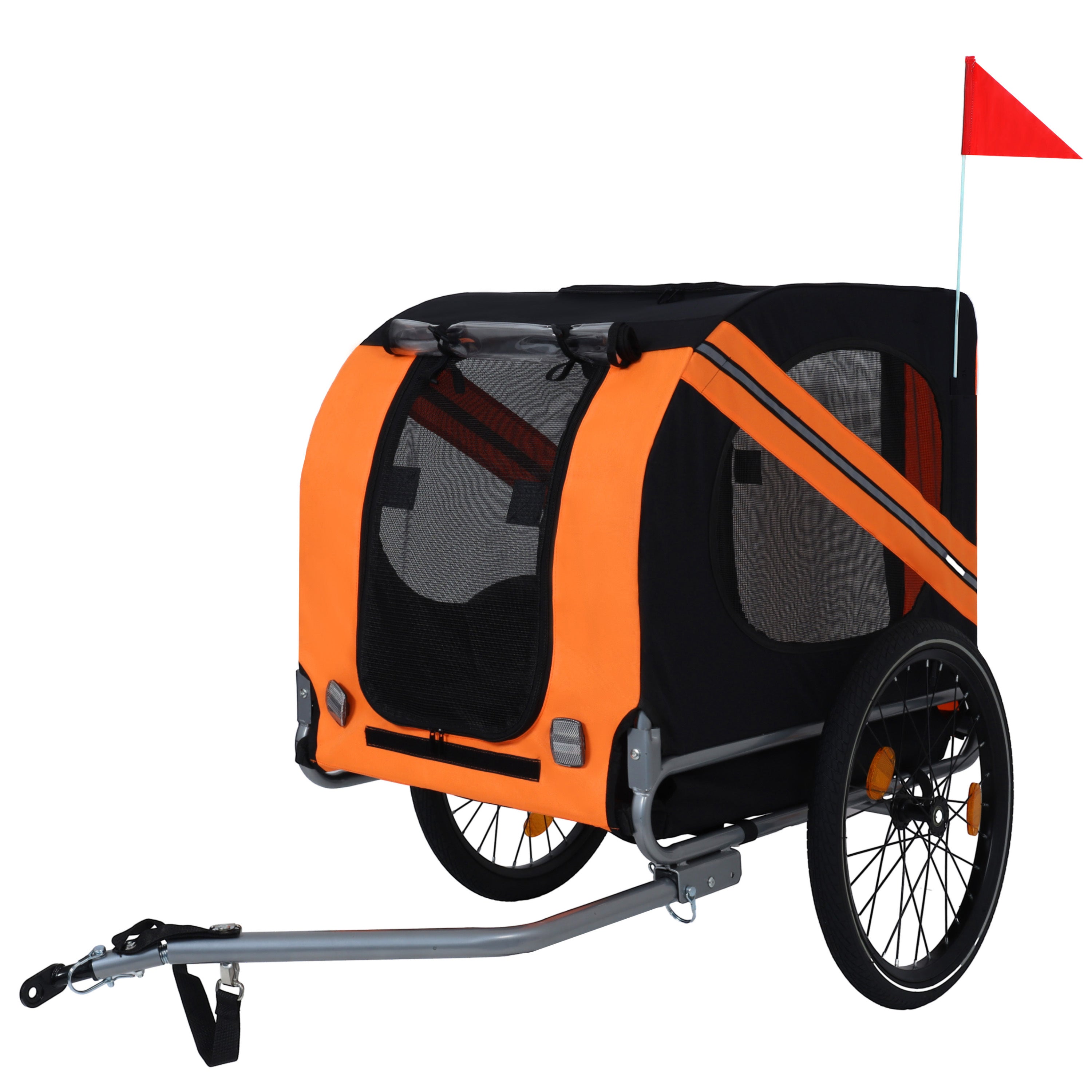 Large Folding Bike Trailer for Dogs – 66LB Capacity All-Terrain Pet Carrier, Durable Steel Frame for Cycling, Jogging, Camping &amp;amp; Outdoor Adventures, Black-Orange