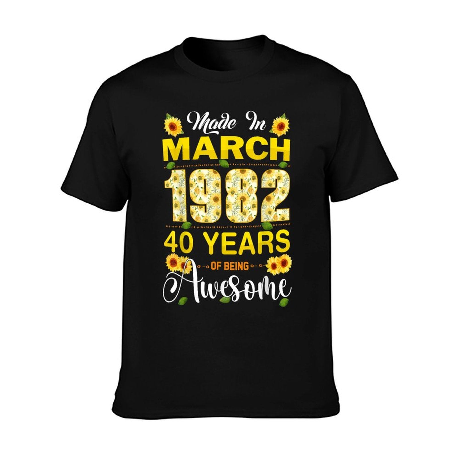 40th Birthday Flowers Gift for Women Born in March 1982  Rolled Sleeves T-Shirt