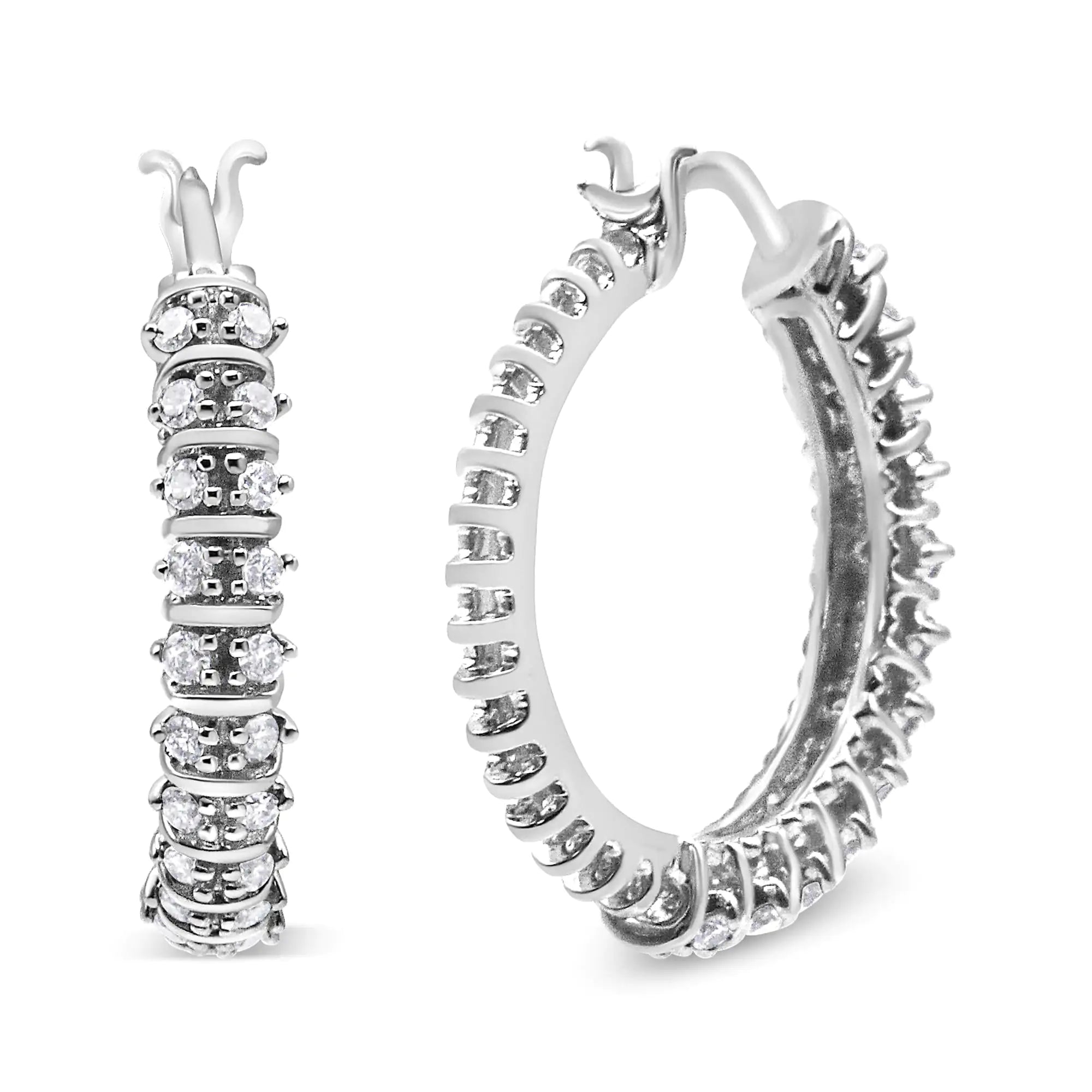 Style Loft Collection Semi Eternity Hoop 10K White Gold 1/2 Ctw Lab Grown Round Diamond 2 Row Earrings (G-H Color, SI1-SI2 Clarity)