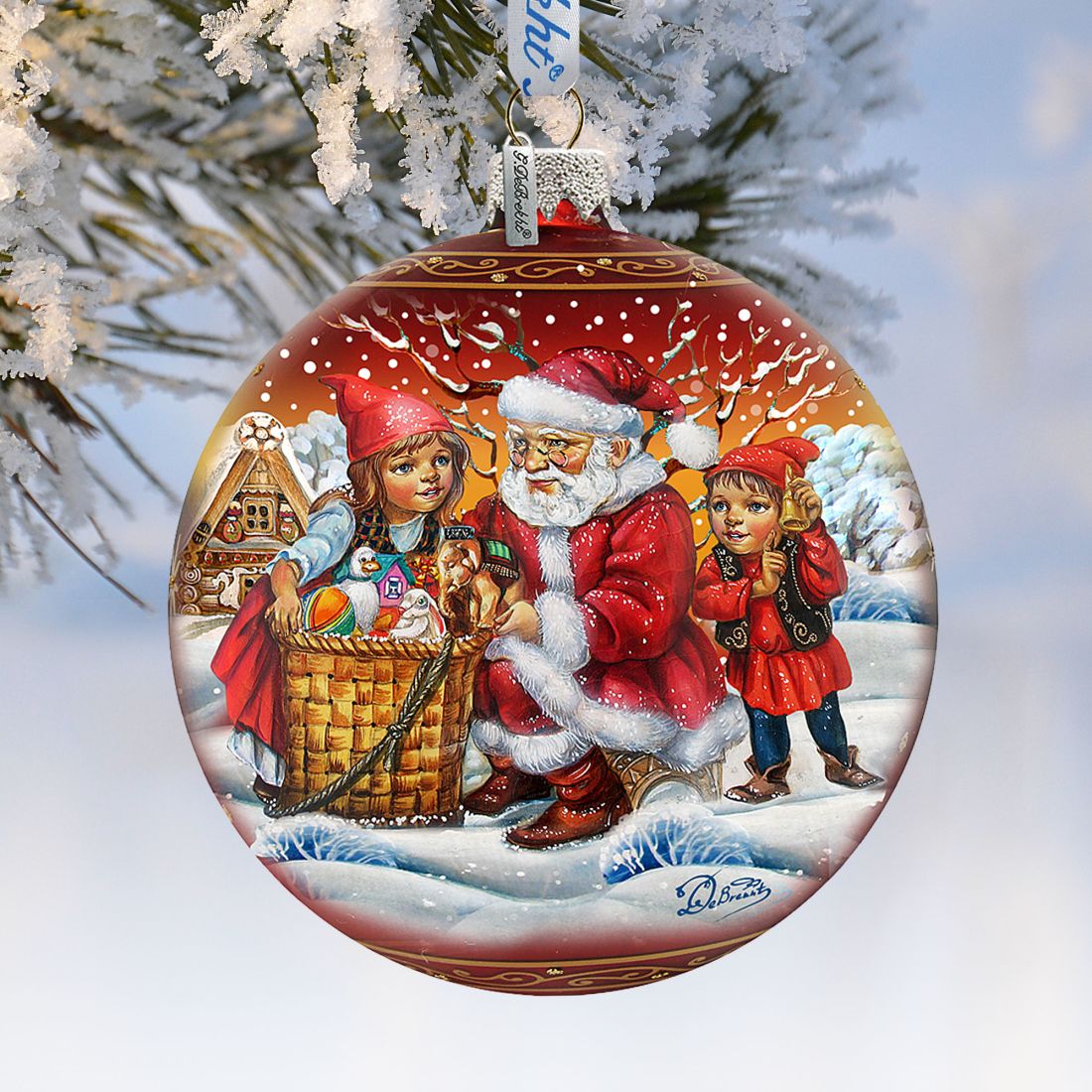 Vintage Christmas Ball in Red Glass Ornament Limited Edition by G. DeBrekht - Christmas Santa Snowman Decor - 73840R