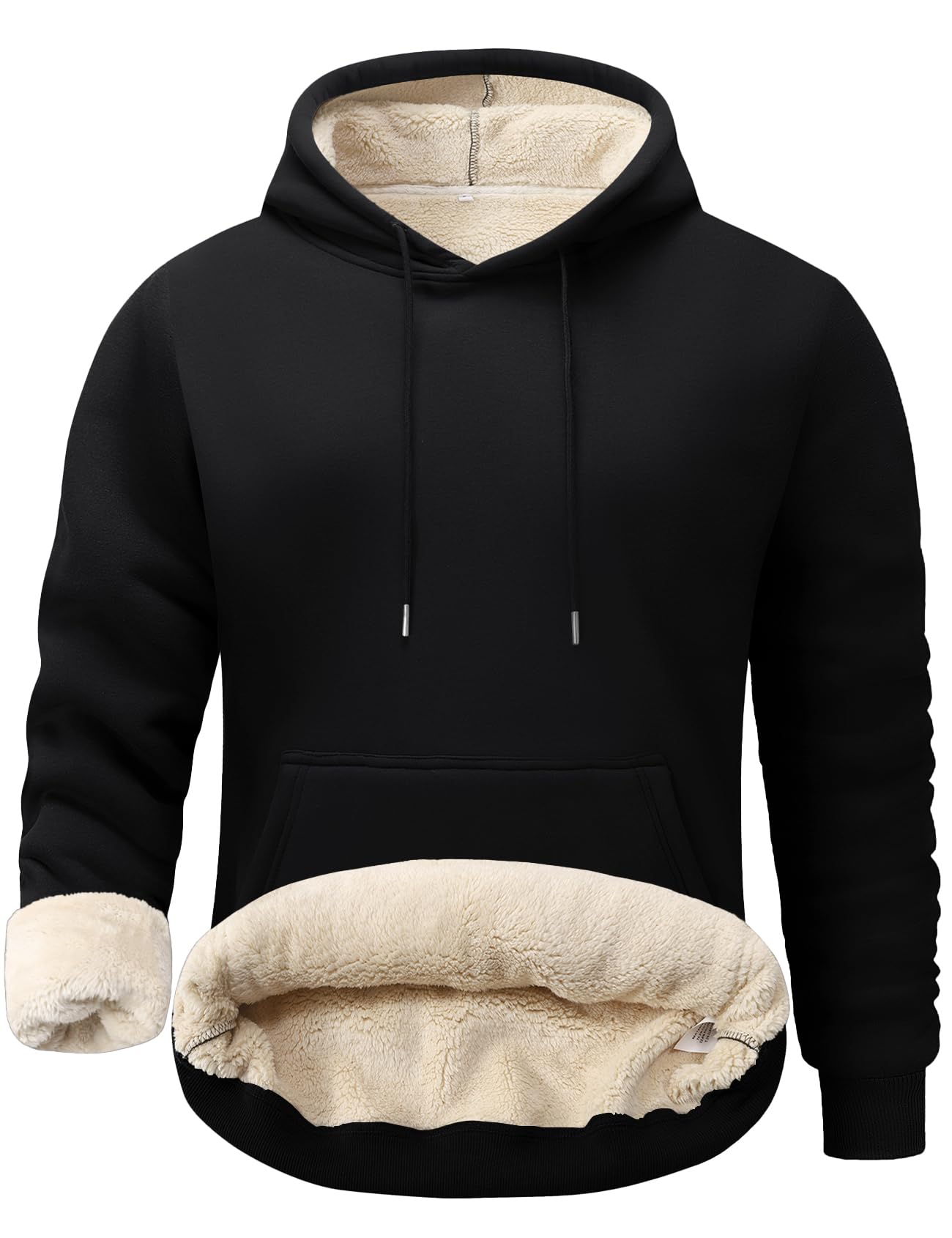 Flygo Men&amp;#39;s Casual Fleece Sherpa Lined Hoodie Winter Warm Pullover Hooded Sweatshirt(Black-XL)