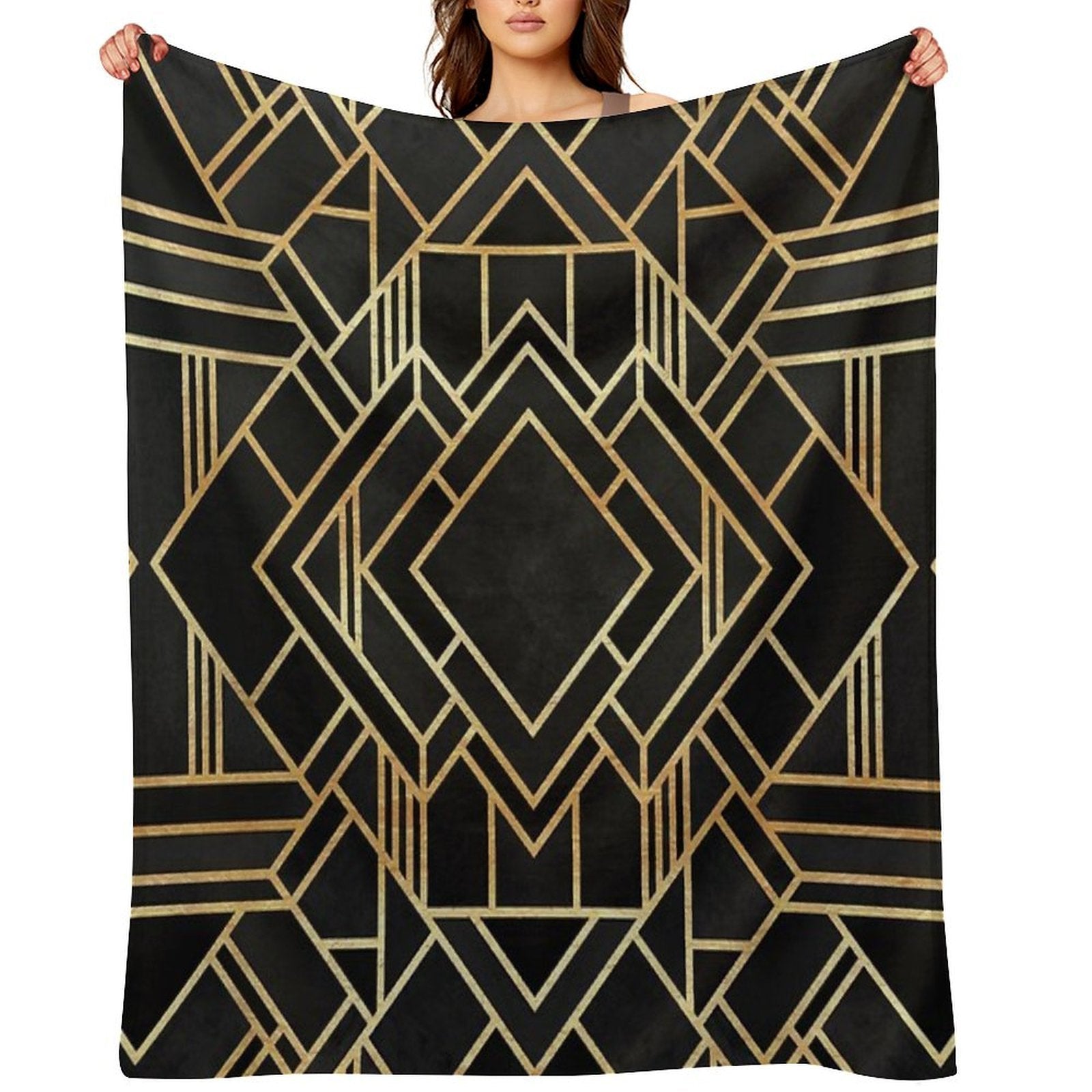 Art Deco Black Throw Blanket