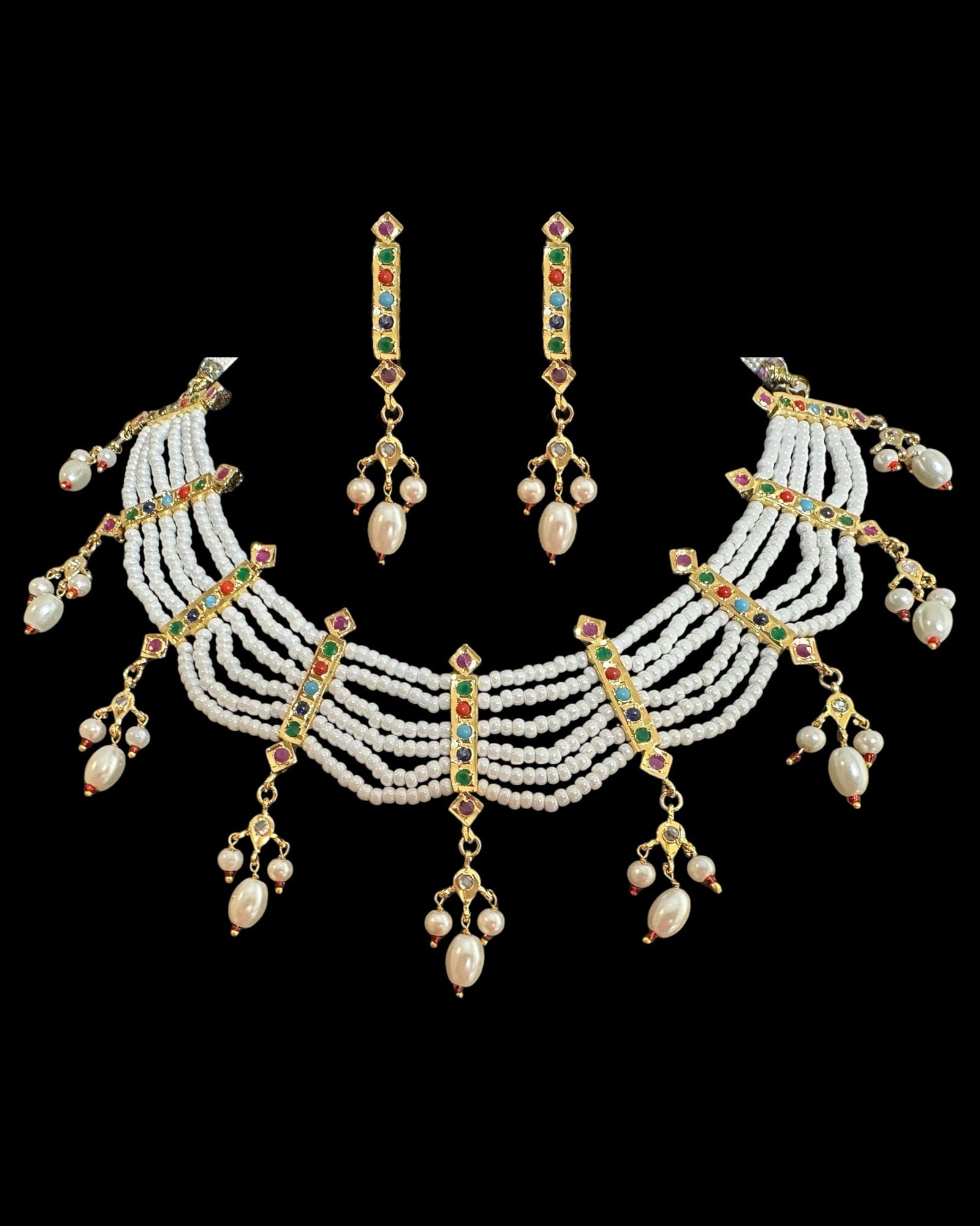 C517 Navratan necklace with earrings ( READY TO SHIP  )