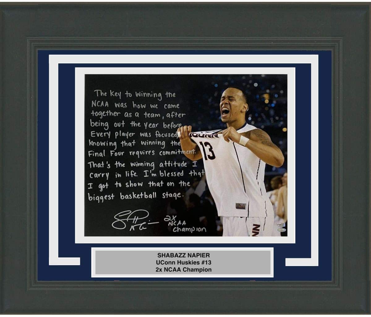 Framed Autographed/Signed Shabazz Napier Inscribed Story UConn Huskies 16x20 College Basketball Photo Fanatics COA