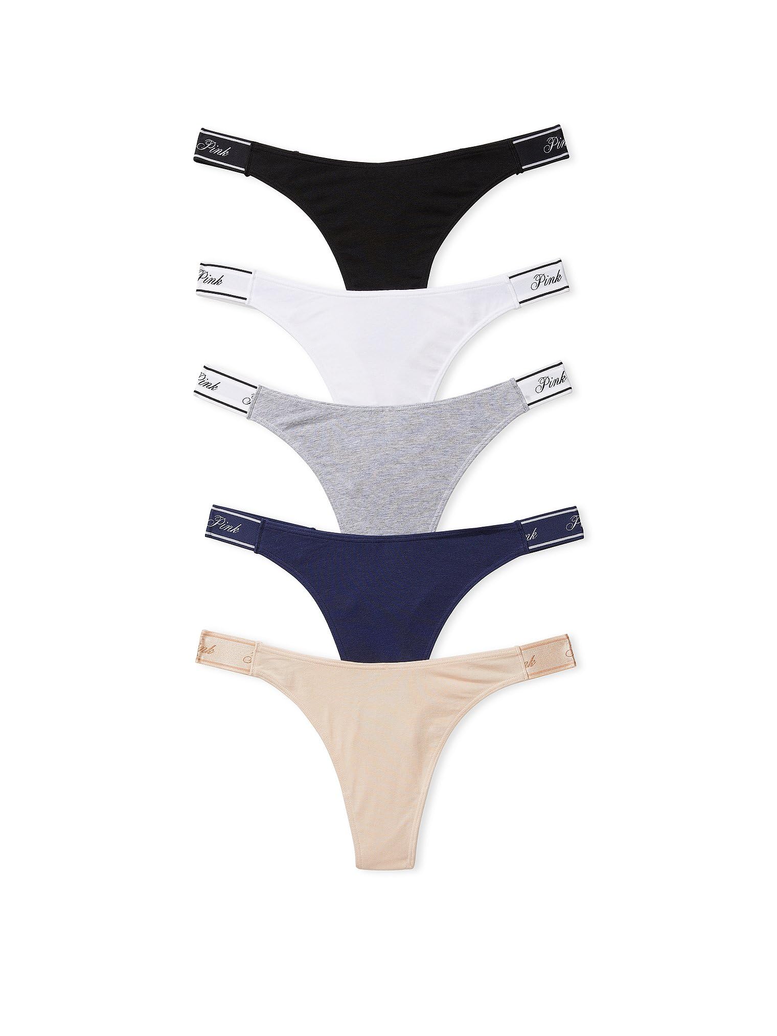 Victoria&amp;#39;s Secret PINK Women&amp;#39;s Cotton Logo Thong Underwear, Panties for Women, Multi Pack (XS-XXL)