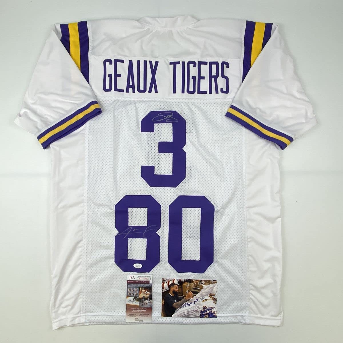 Autographed/Signed Odell Beckham Jr. &amp;amp; Jarvis Landry LSU White College Football Jersey JSA COA