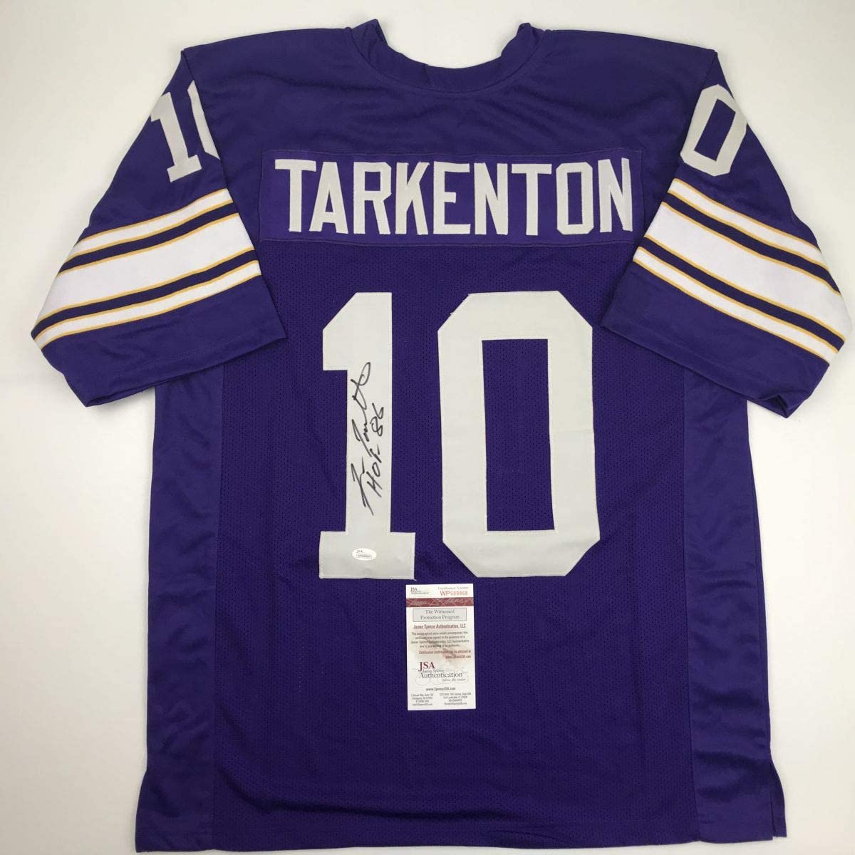 Autographed/Signed Fran Tarkenton HOF 86 Minnesota Purple Football Jersey JSA COA
