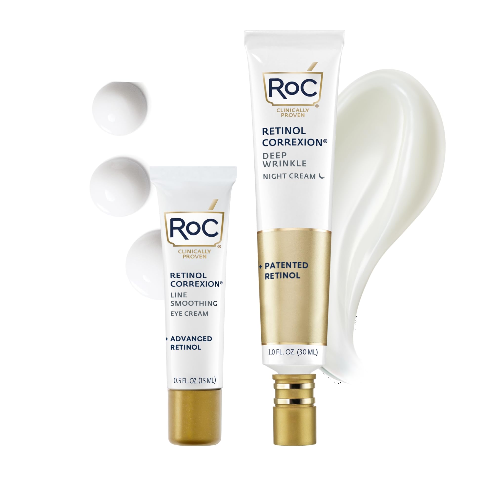 RoC Retinol Correxion Value Set Duo, Deep Wrinkle Anti-Aging Night Face Cream + Under Eye Cream for Dark Circles &amp;amp; Puffiness - Retinol Eye Care