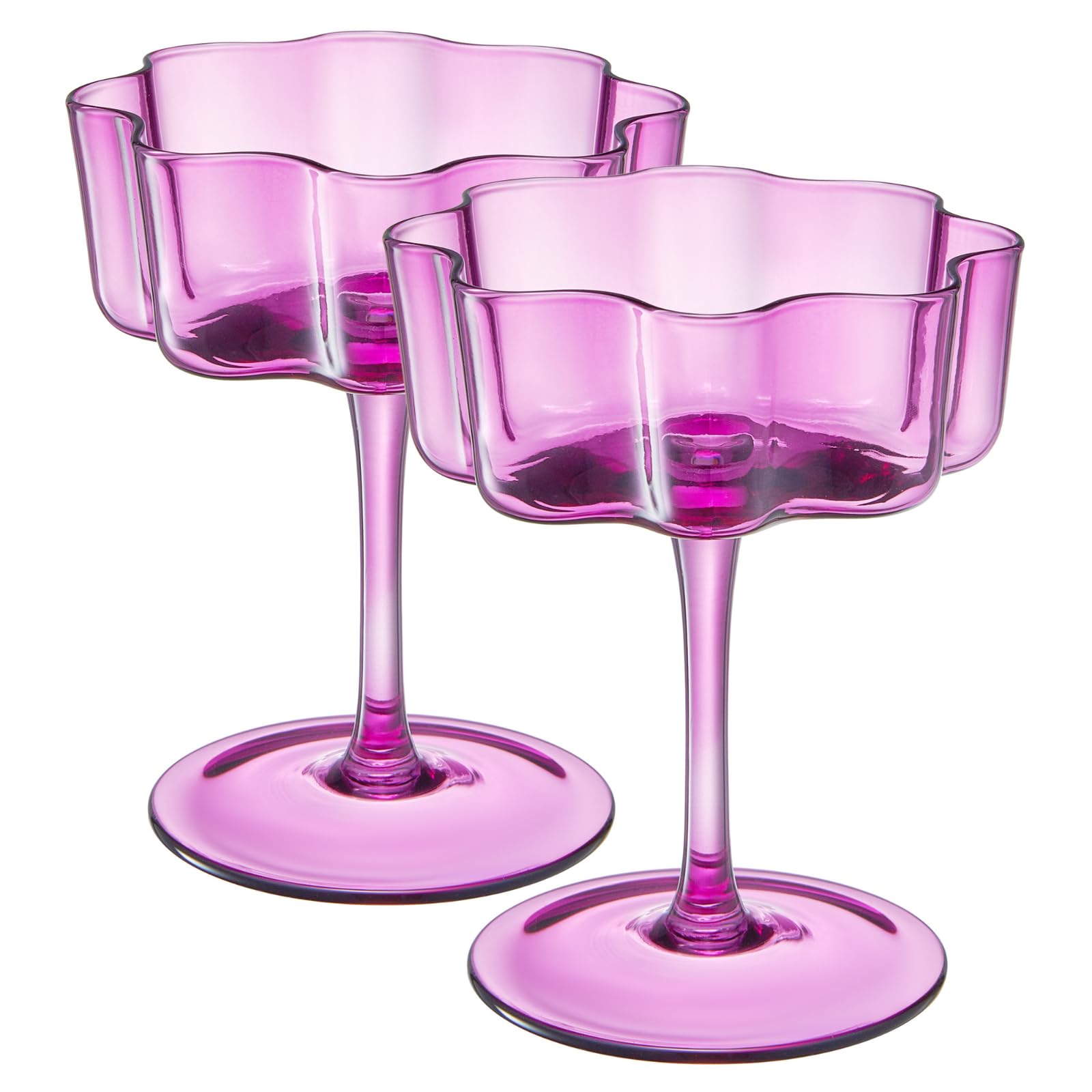 Flower Wave Coupe Cocktail Colored Glasses | Set of 2 | Amethyst Purple