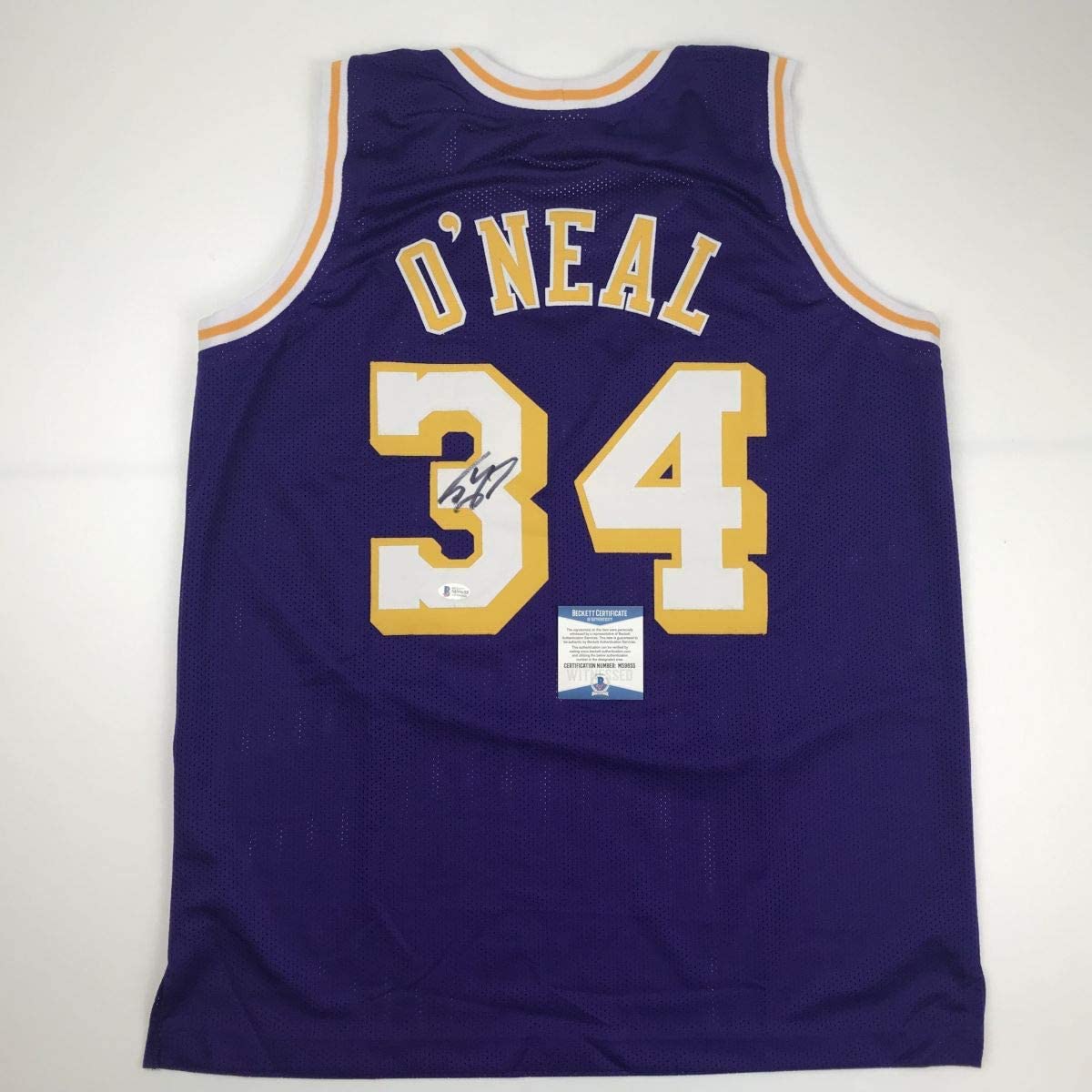 Autographed/Signed Shaquille Shaq O&amp;#39;Neal Los Angeles LA Purple Basketball Jersey Beckett BAS COA