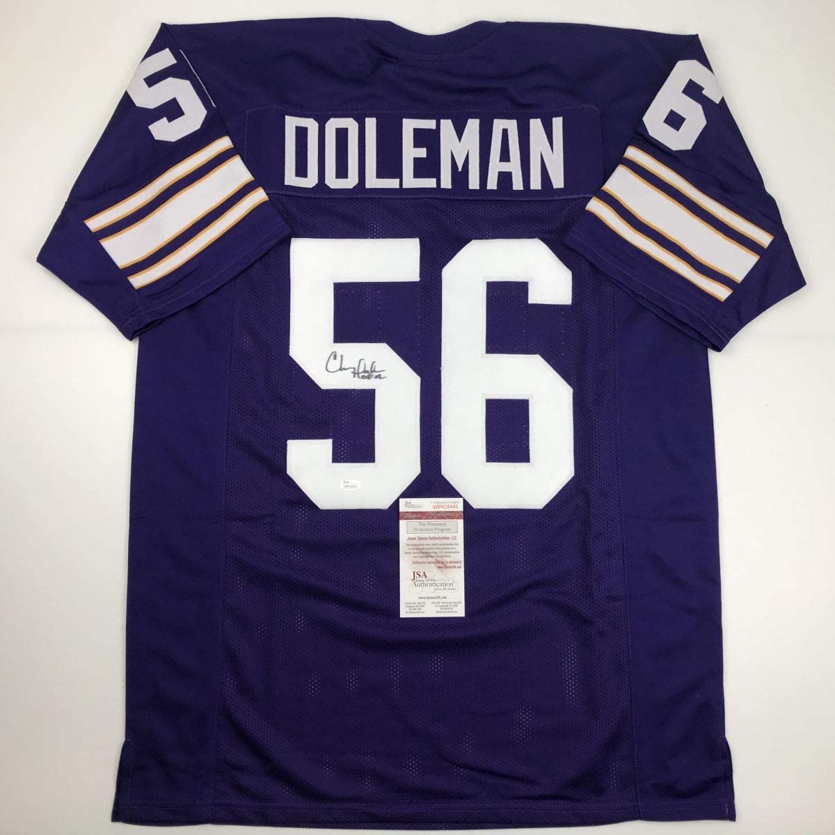 Autographed/Signed Chris Doleman HOF 12 Minnesota Purple Football Jersey JSA COA