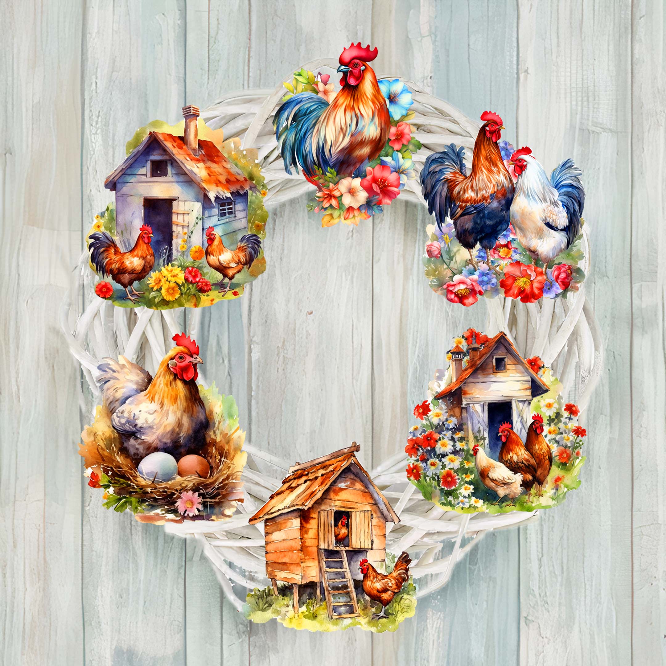 Spring on the Farm Clip-On Eco Wood Decorative Ornaments Set of 6 by G. Debrekht - Easter Decor - 8090056C-S6
