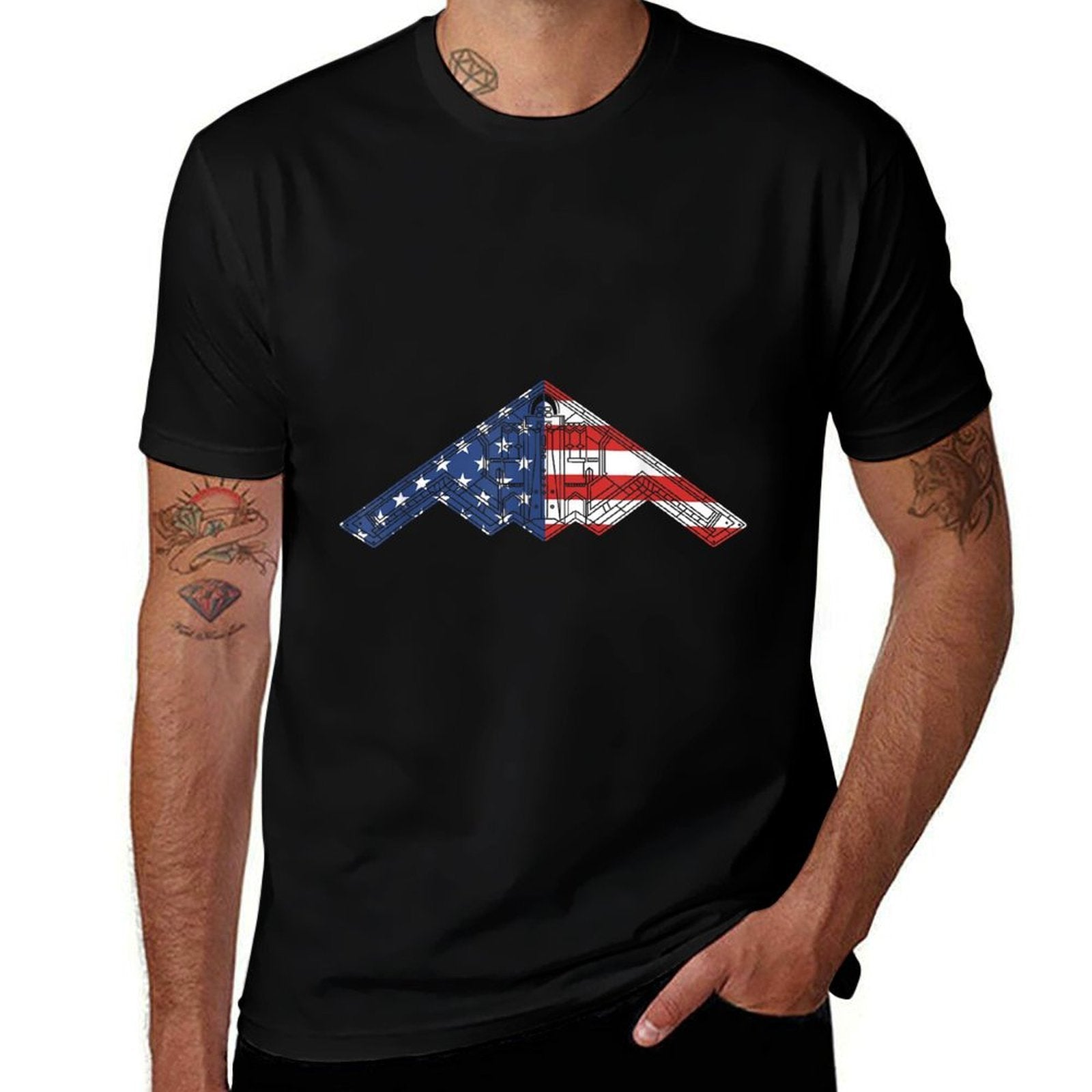 B-2 Bomber Stealth Aircraft Schematic American B2  High-quality Stitching T-Shirt